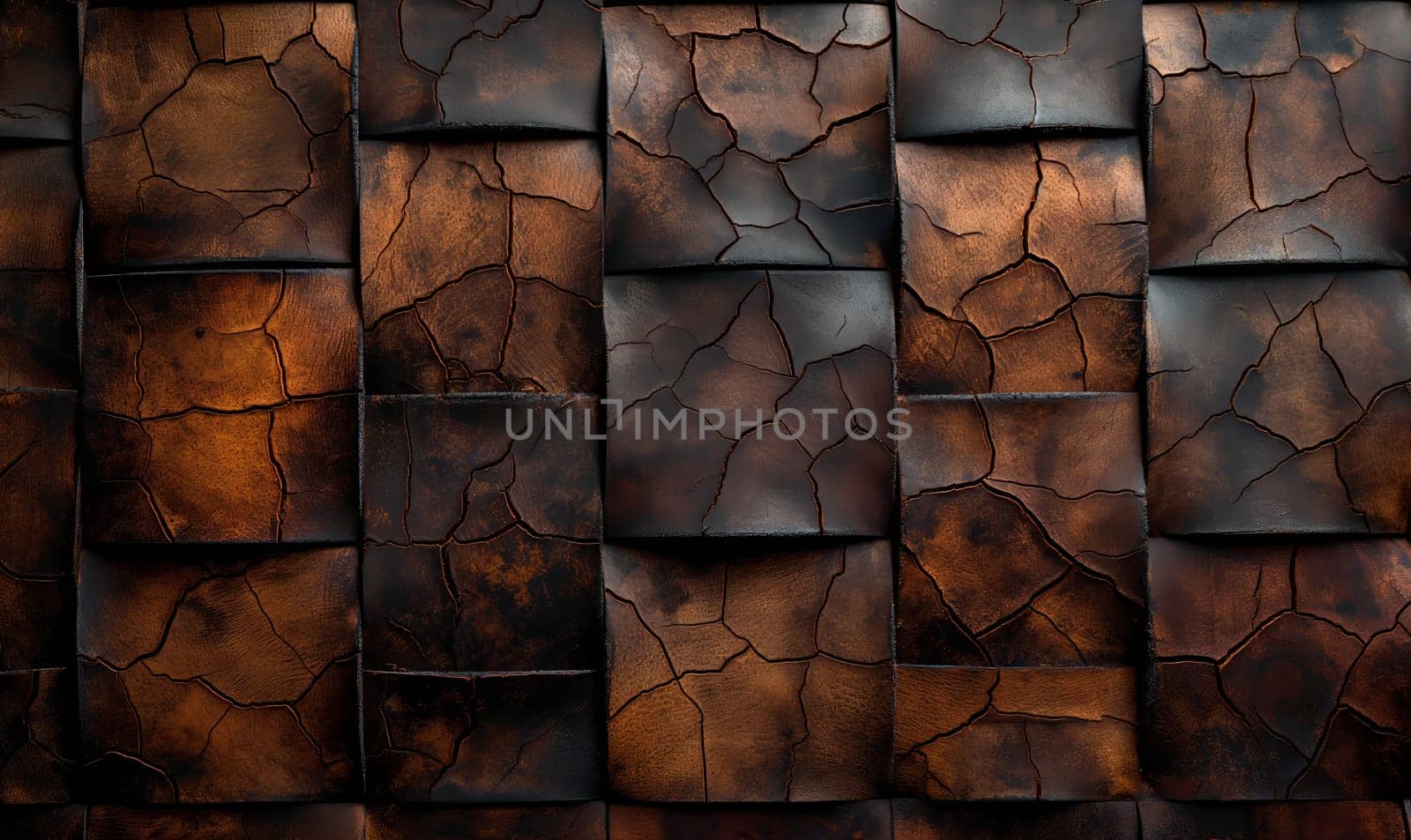 Dark brown background with intertwined texture of leather stripes. Selective focus.