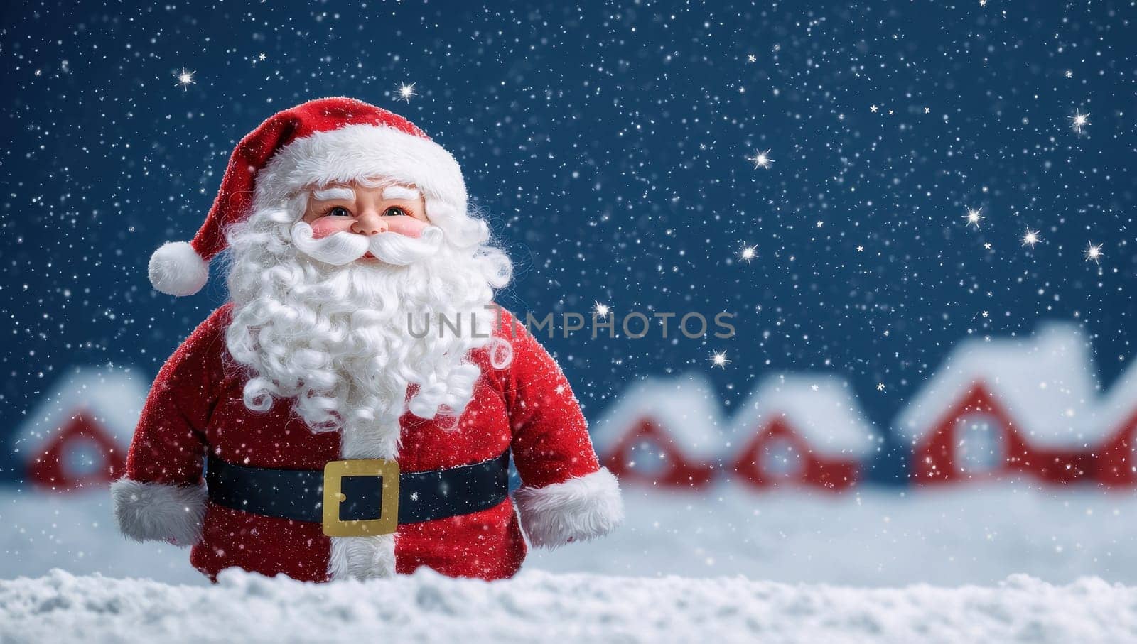 Santa Claus figure in snowy winter landscape