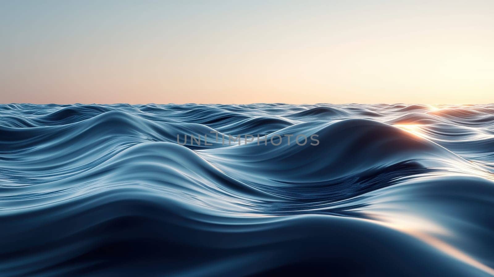 Sunset over Calm Ocean Waves, Serene Seascape Background