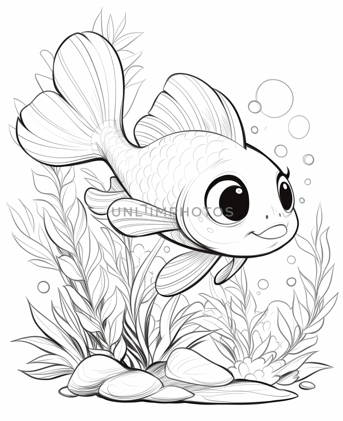 Coloring for children, underwater world, fish