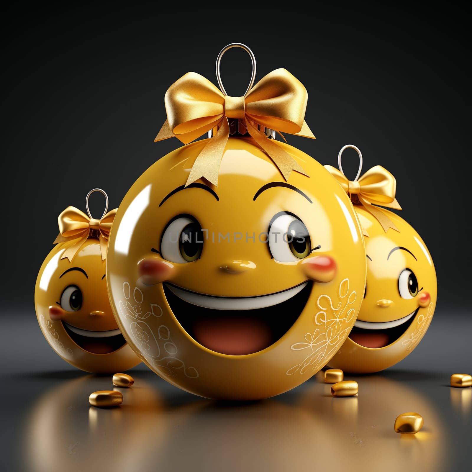 Cartoon New Year's smiley on a dark background. Selective focus.