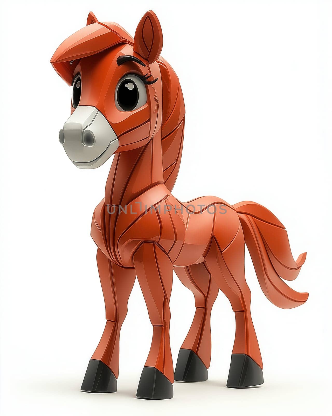 Cartoon 3d, red horse on a white background. Selective focus.