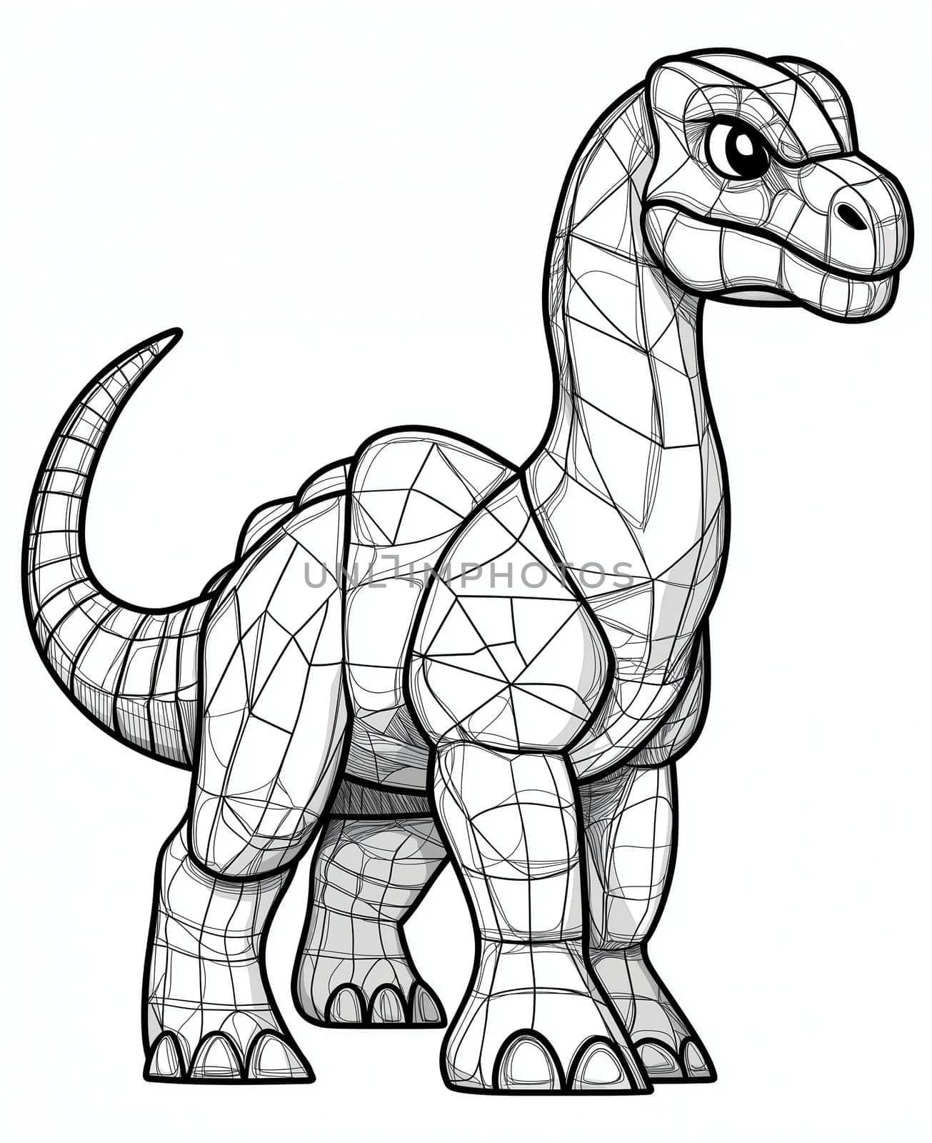 Coloring page for kids, coloring page colorful animal, dinosaur made of geometric shapes