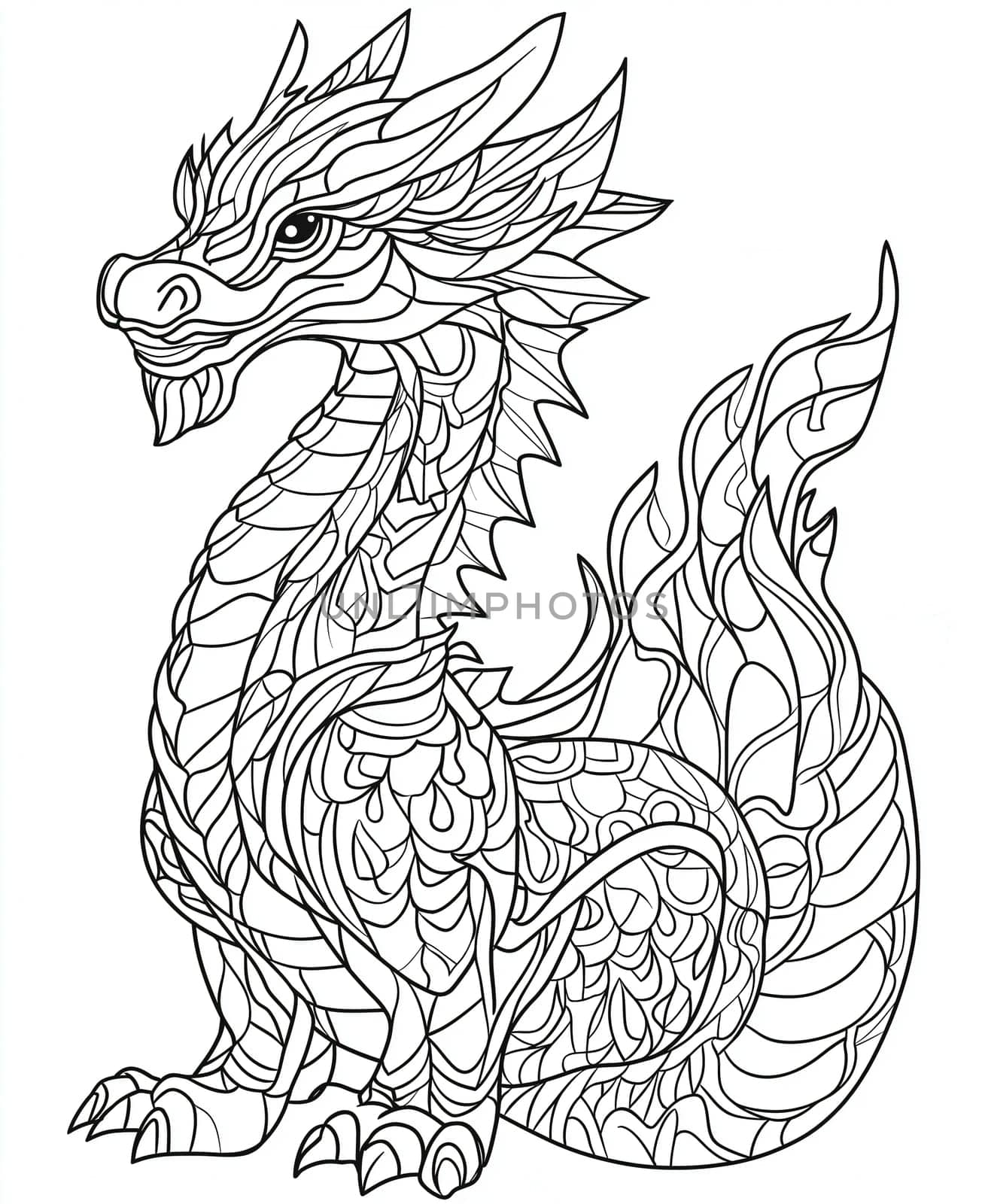 Coloring for kids, coloring colorful animal, dragon from geometric shapes