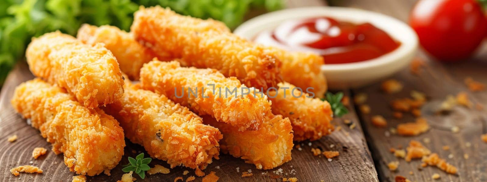 Breaded cheese sticks on the table. Selective focus. Generative AI, food