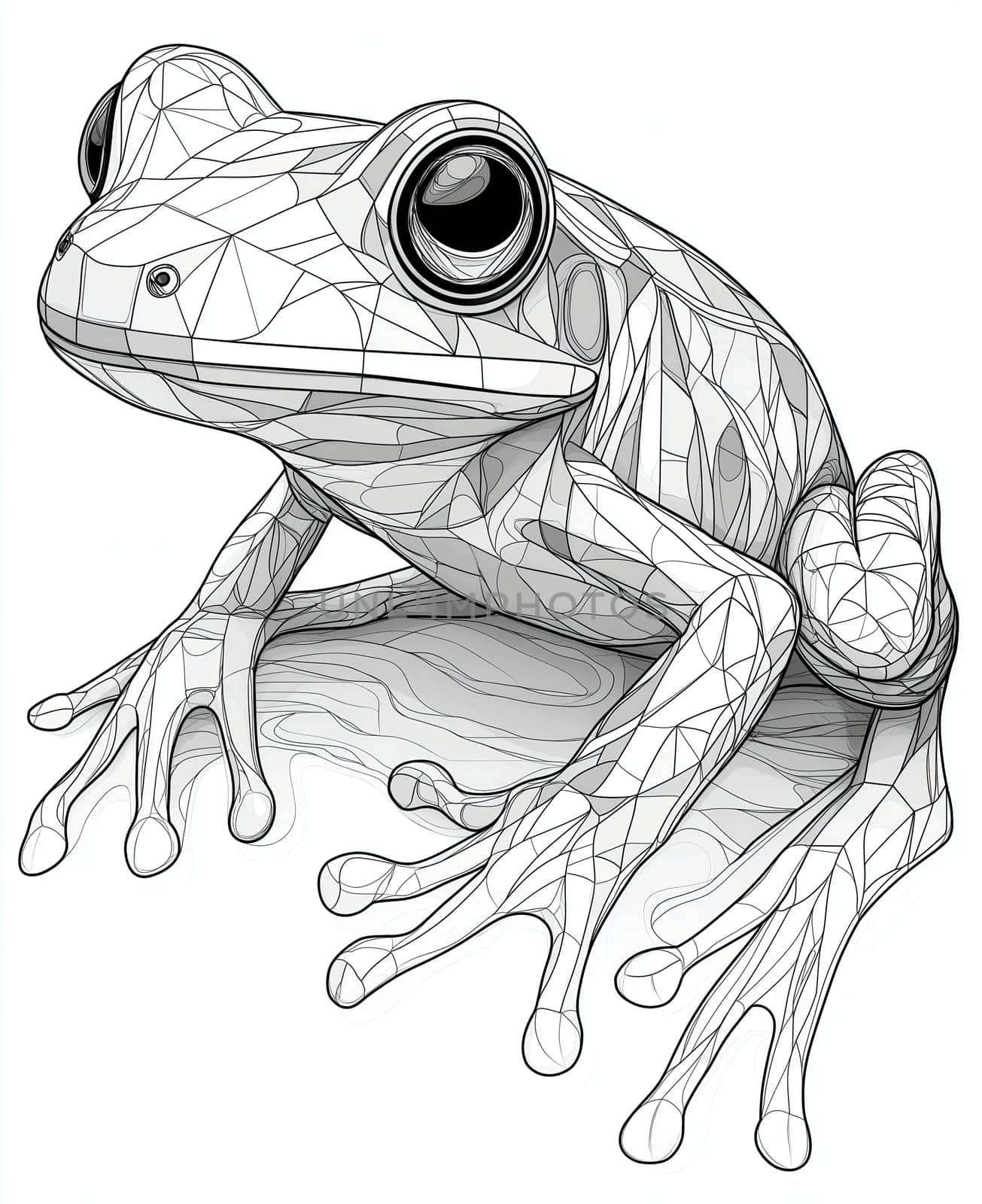 Coloring page for kids, coloring page colorful animal, frog made of geometric shapes