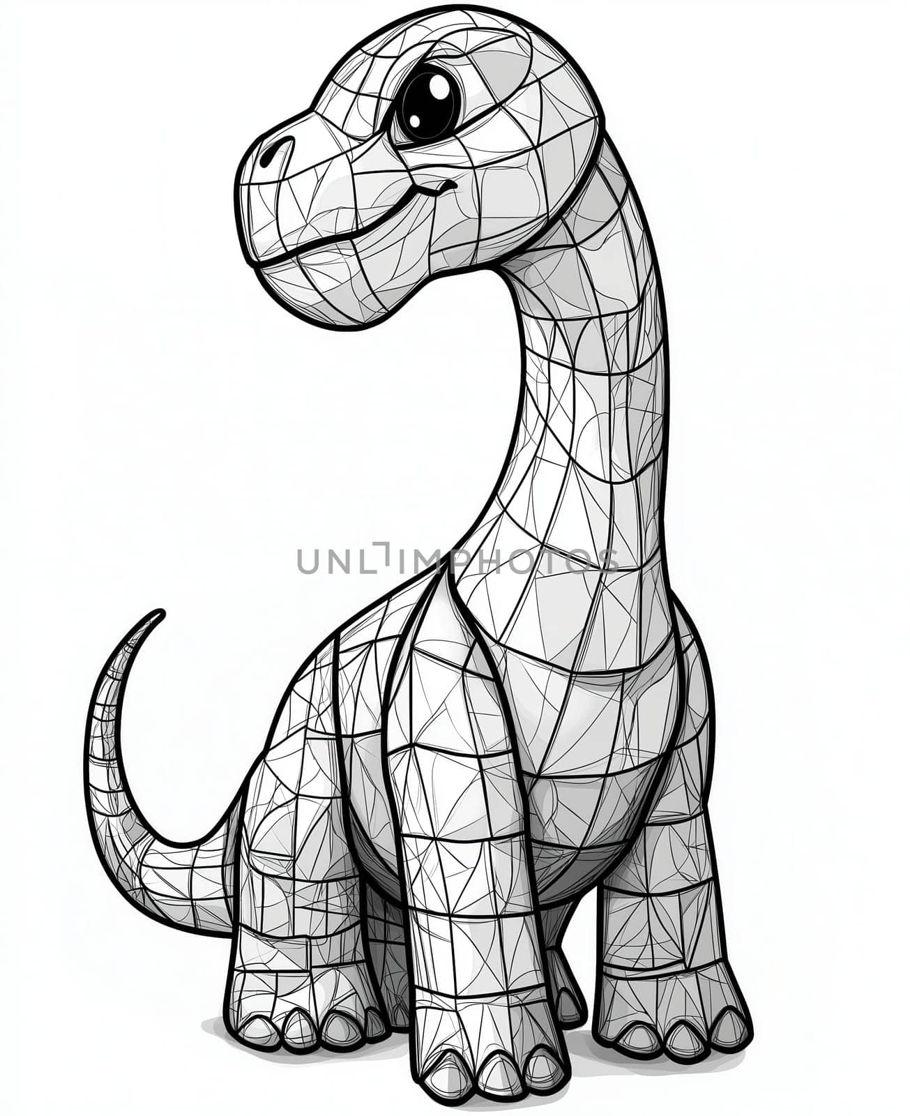 Coloring page for kids, coloring page colorful animal, dinosaur made of geometric shapes