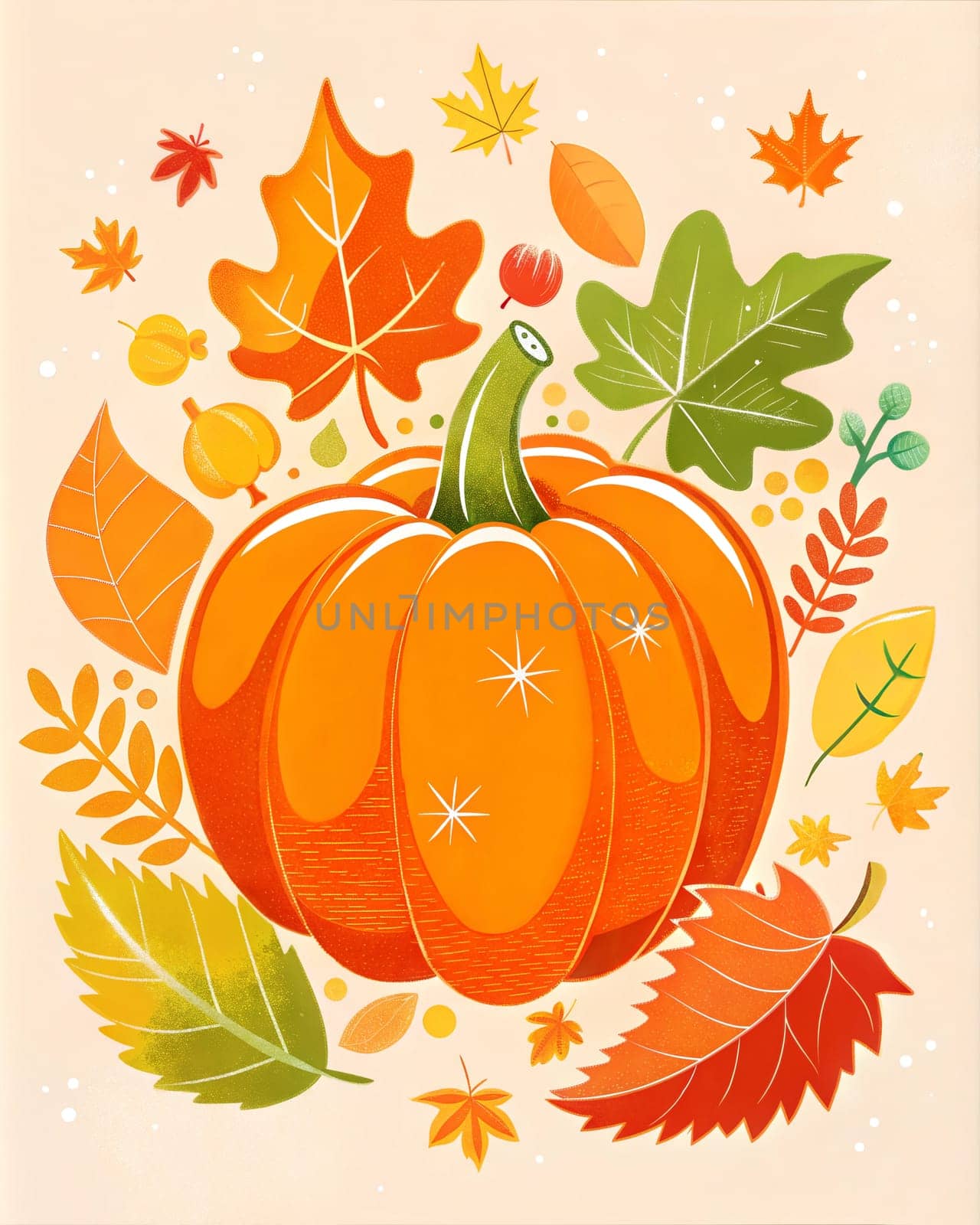 Happy Thanksgiving card or poster with autumn leaves and pumpkin. Ai generated image