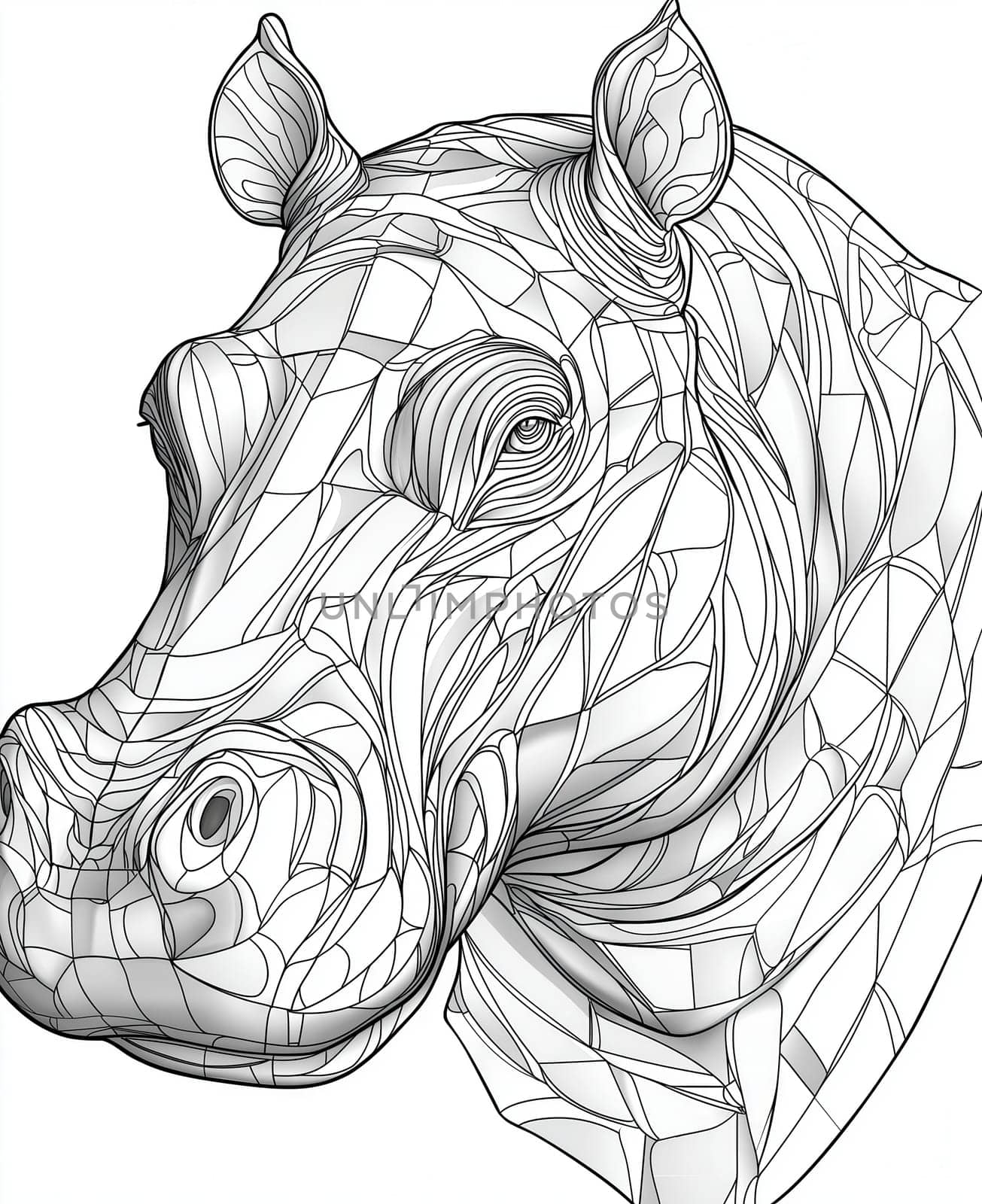 Coloring for kids, coloring colorful animal, hippopotamus from geometric shapes