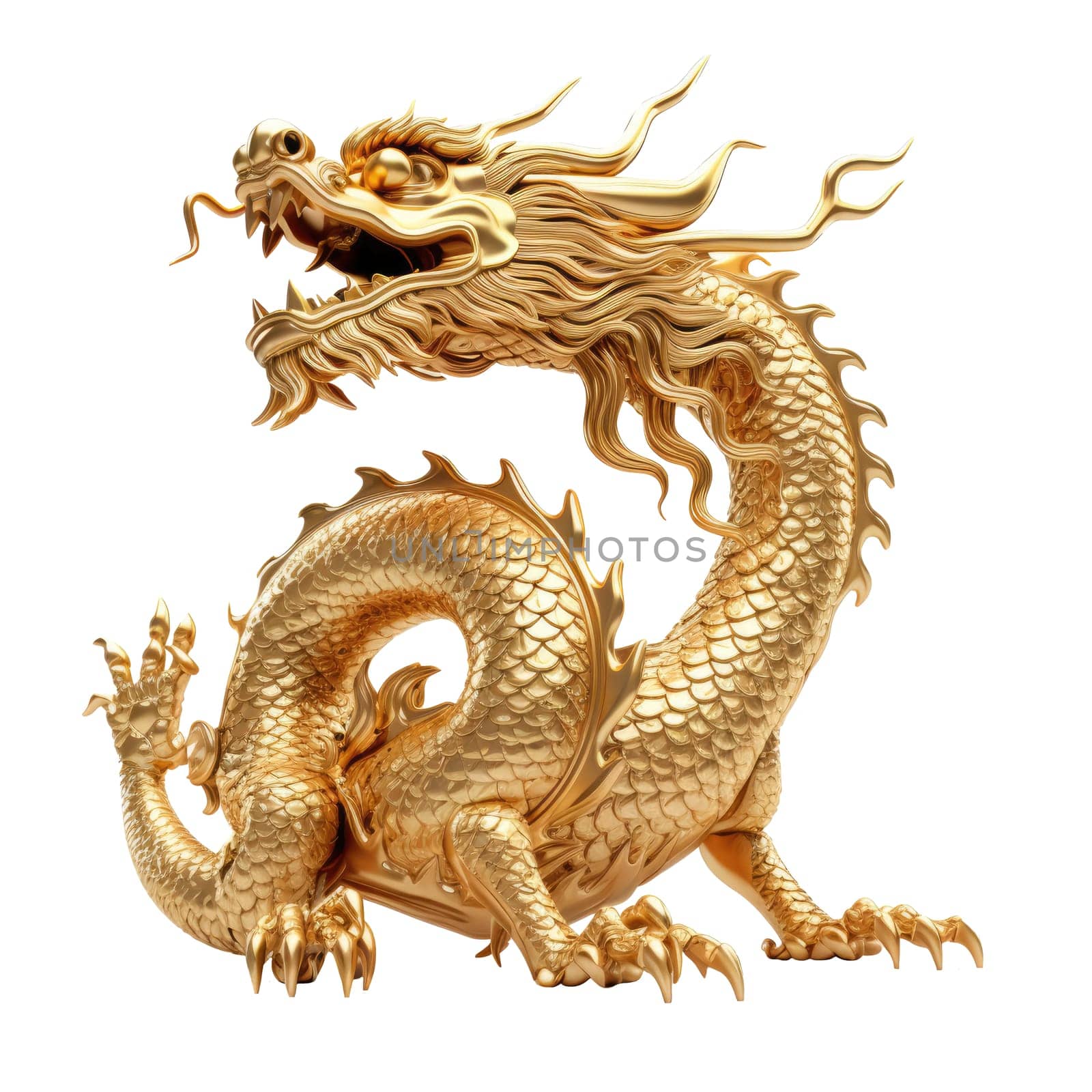 Chinese golden dragon isolated on white. Golden traditional chinese dragon isolated on white background.