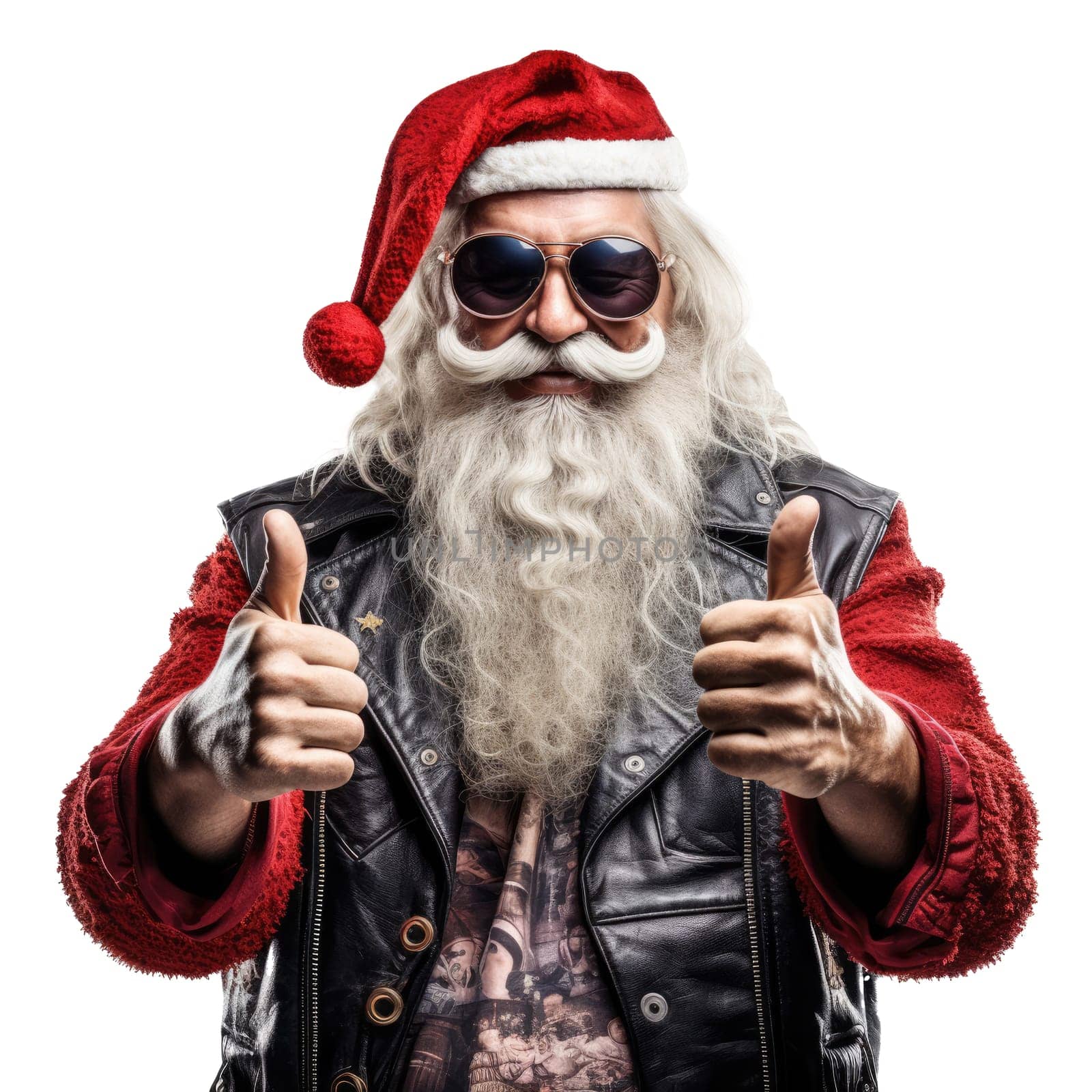 Funny Santa Claus biker. In a leather jacket and sunglasses. Isolated on white by natali_brill