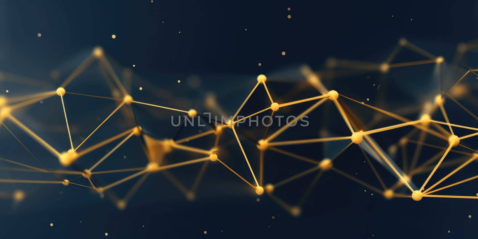 3D network connections with plexus design blue and gold color background wallpaper. Generative AI image weber.
