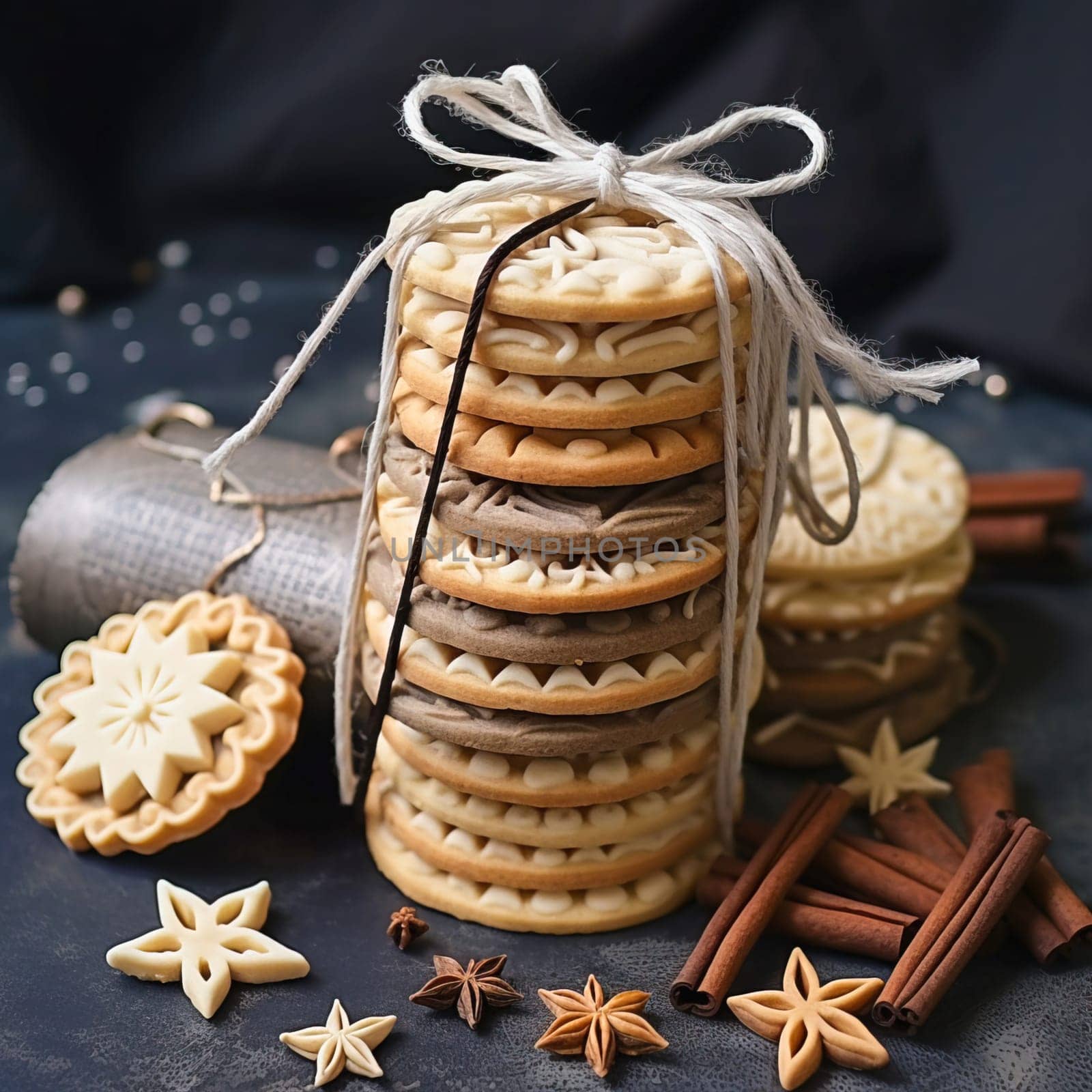 New Year's cookies in a stack tied with braid. by Yurich32