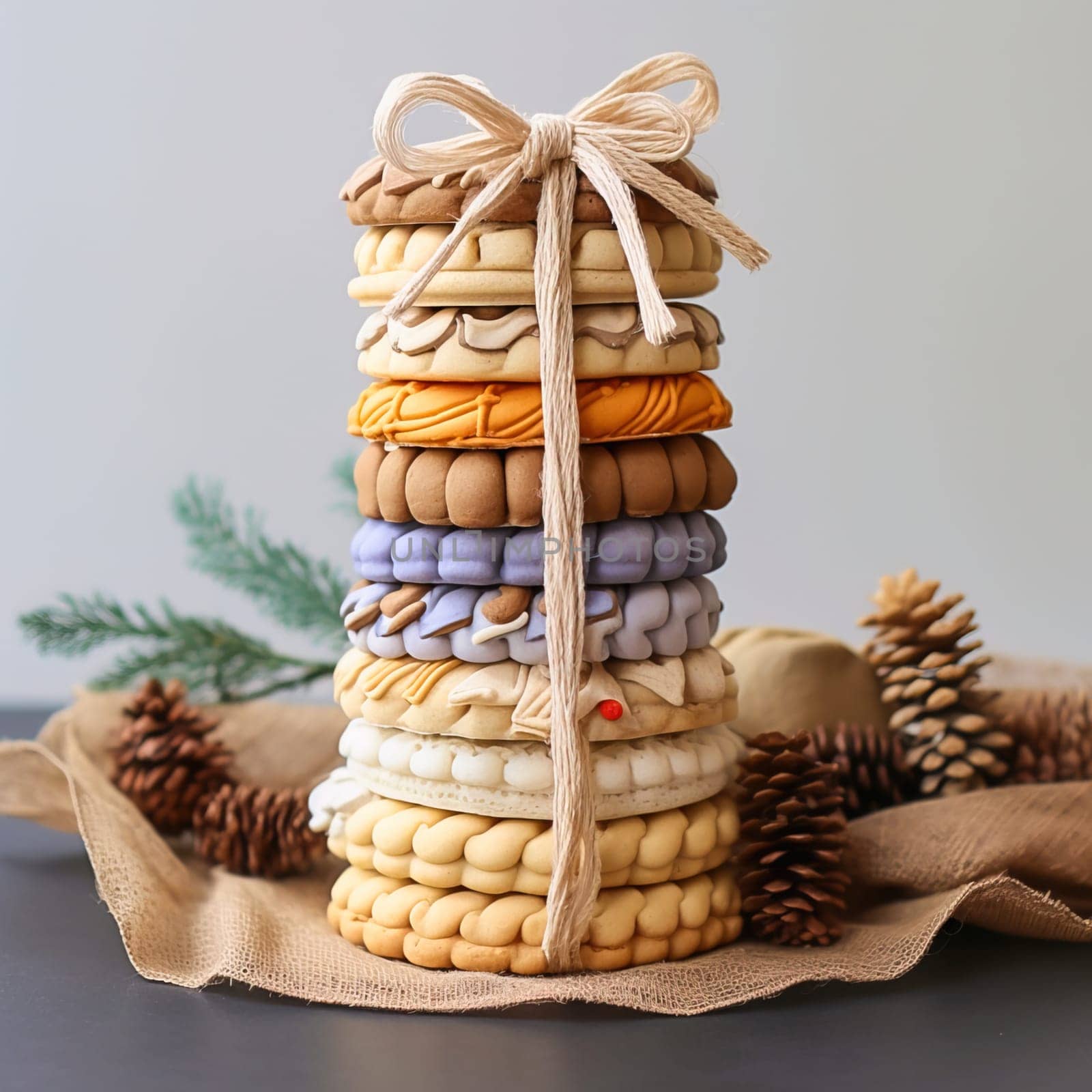 New Year's cookies in a stack tied with braid. High quality photo