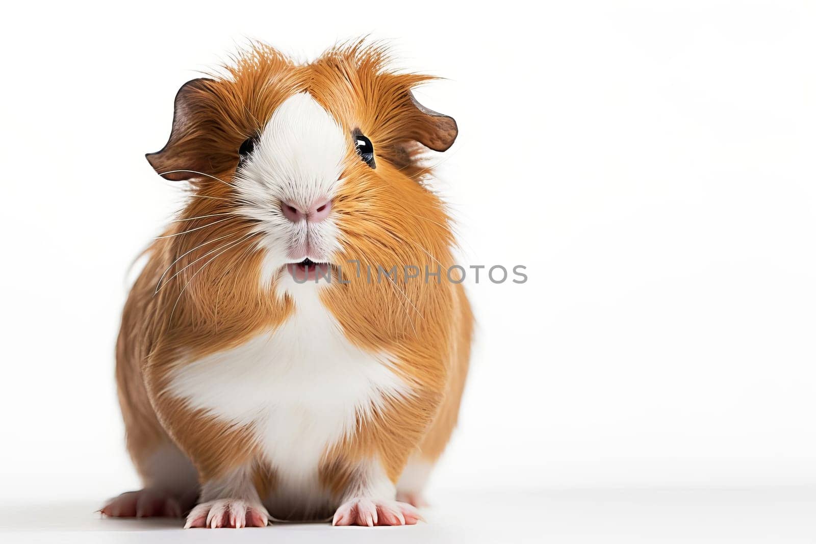 Cute guinea pig on a white background. AI generated.