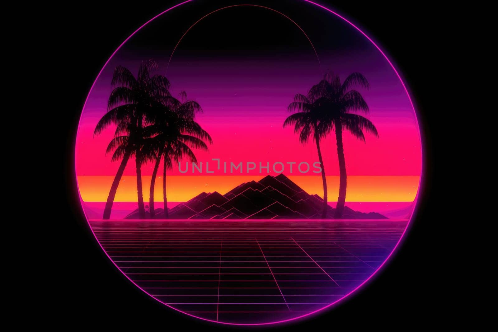 Synthwave Half Circle, photorealistic. Generative AI weber. by biancoblue