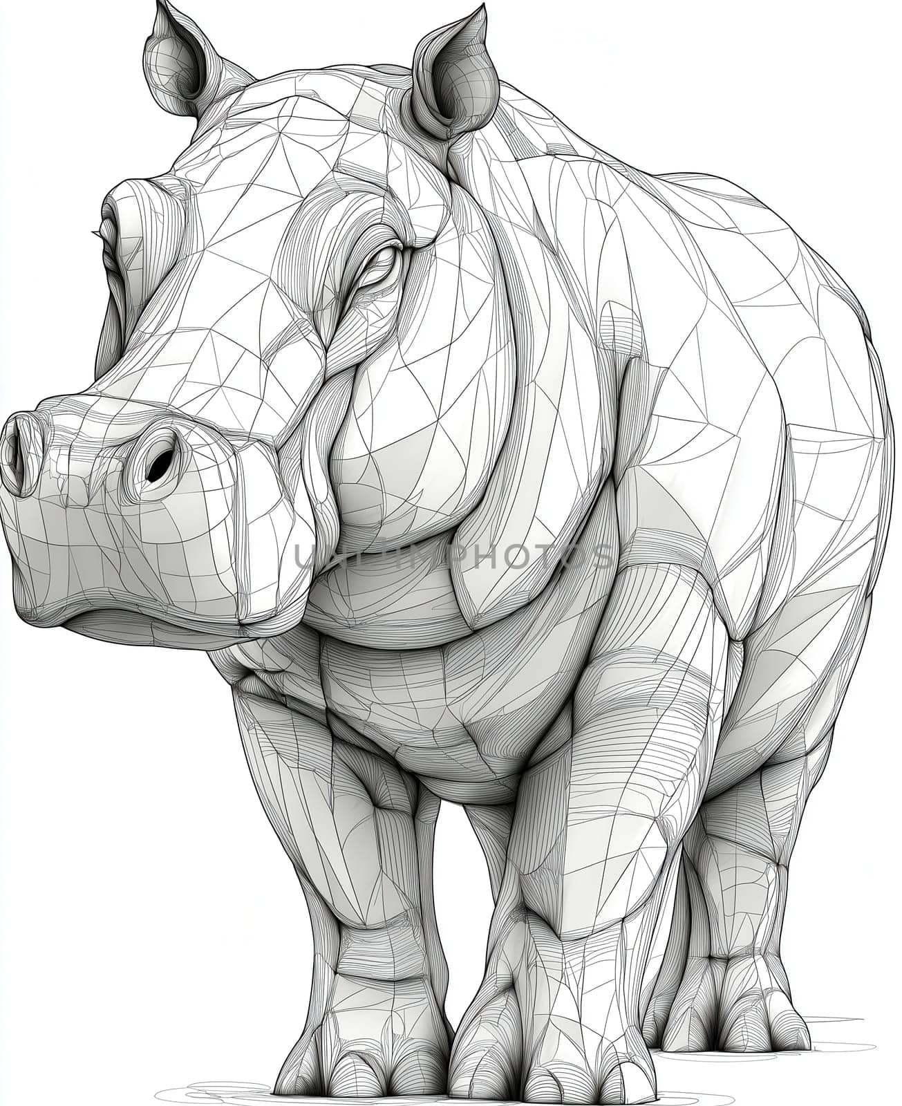 Coloring for kids, coloring colorful animal, hippopotamus from geometric shapes