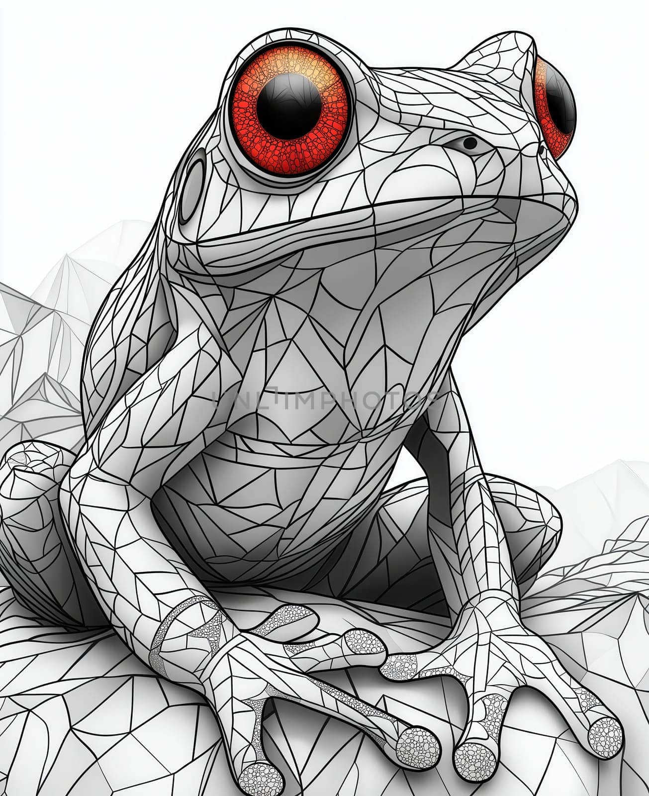 Coloring page for kids, coloring page colorful animal, frog made of geometric shapes