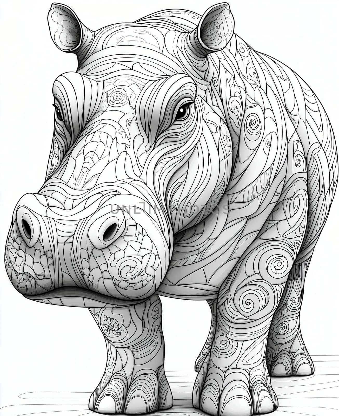 Coloring for kids, coloring colorful animal, hippopotamus from geometric shapes