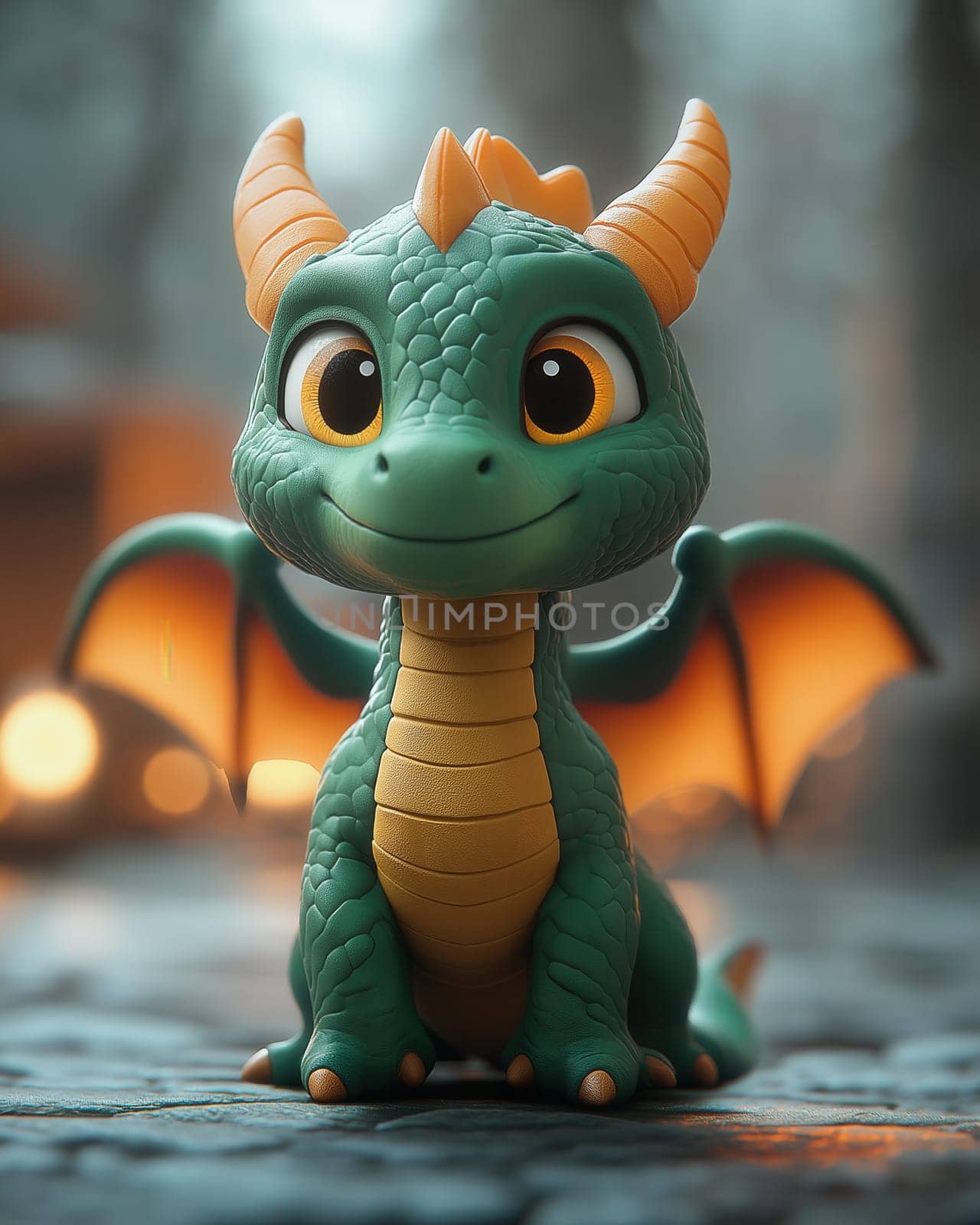 Cartoon 3d, dragon on a blurred background. Selective focus.