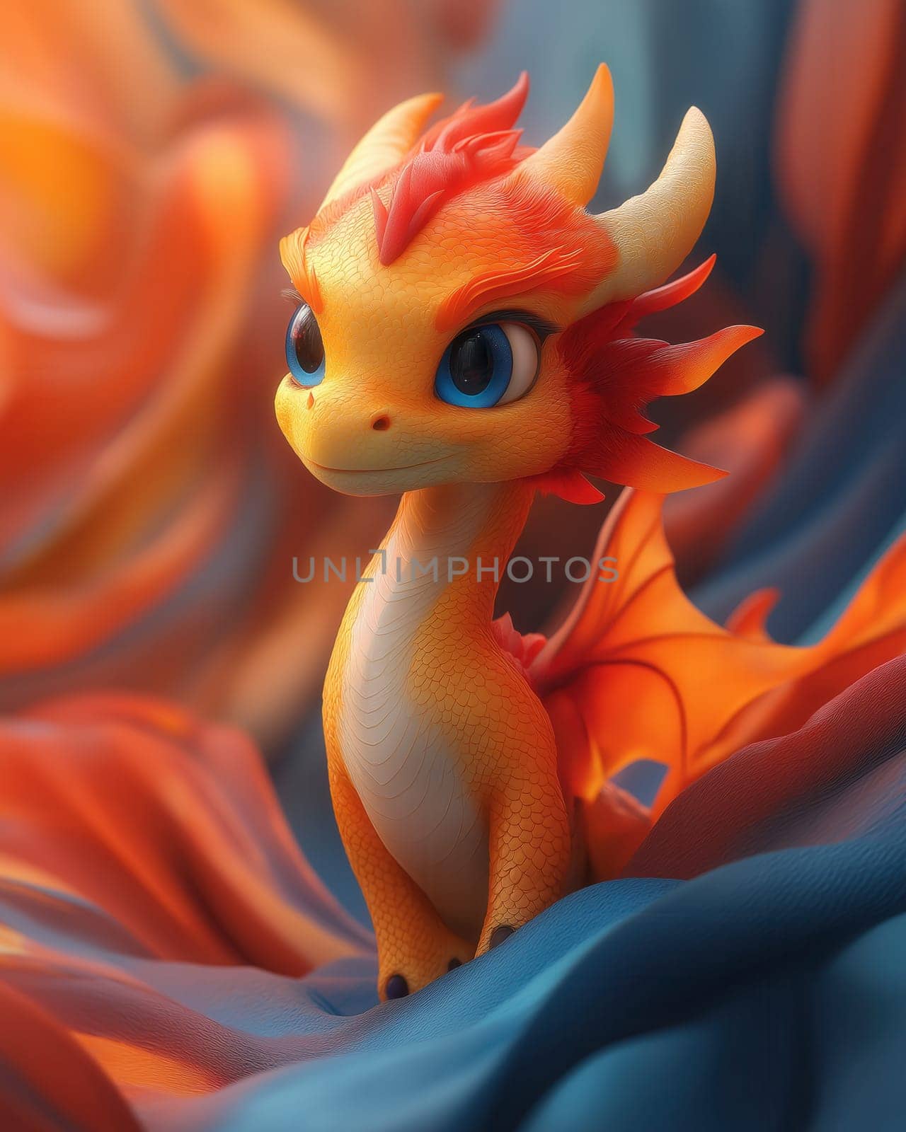 Cartoon 3d, dragon on a blurred background. Selective focus.