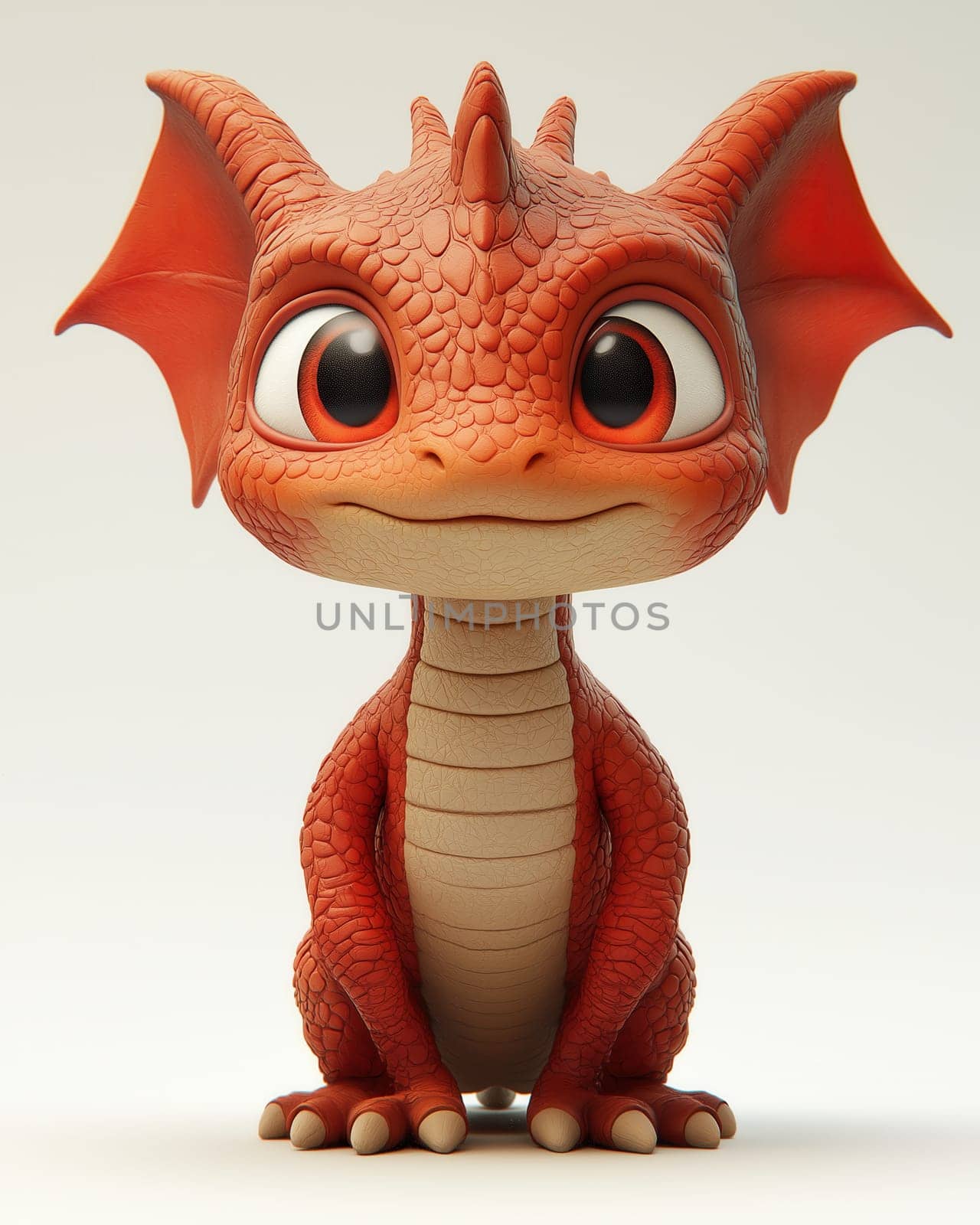 Cartoon 3D, dragon on a white background. Selective focus.
