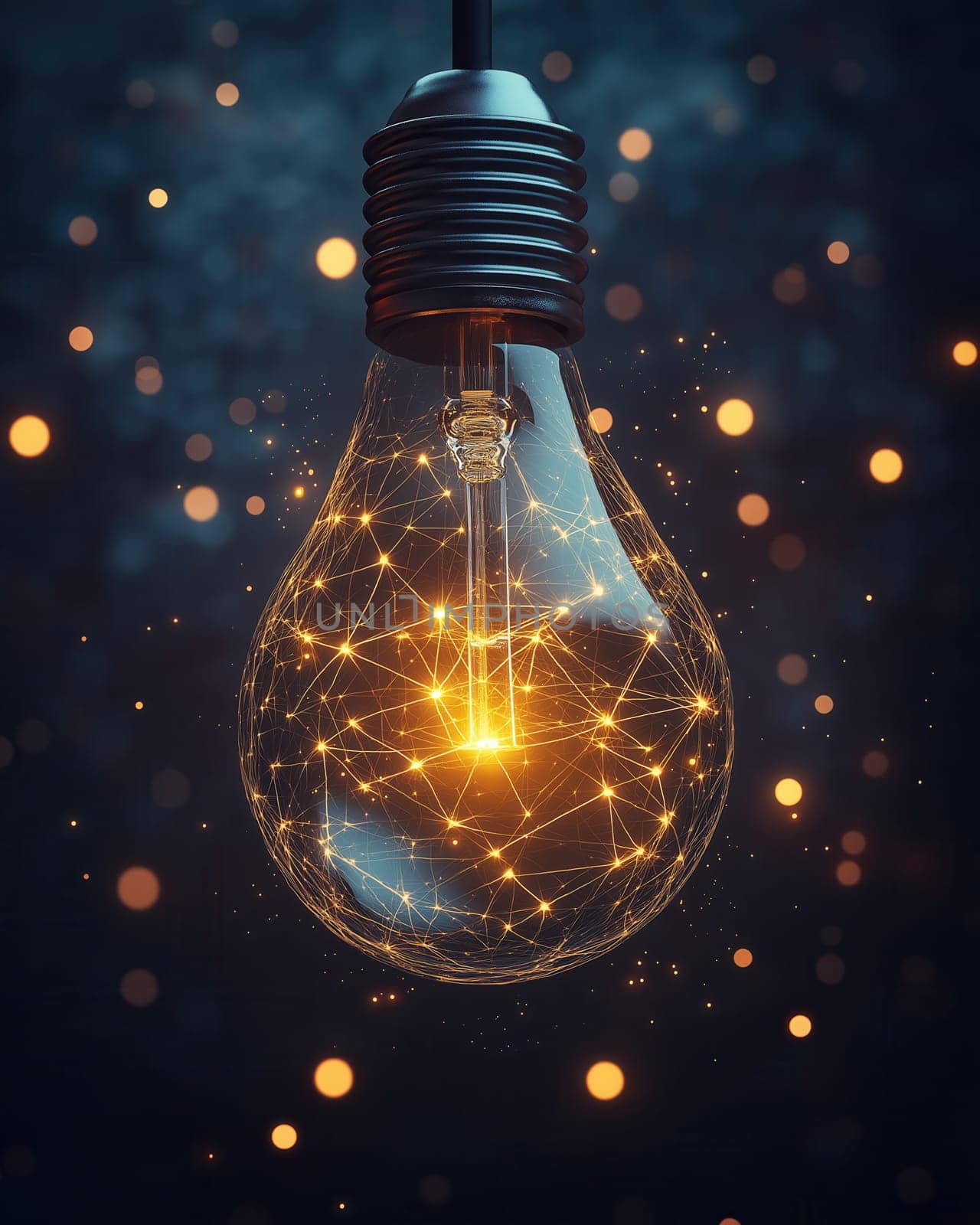 Creative glowing light bulb on dark background.Technology concept. Selective focus.