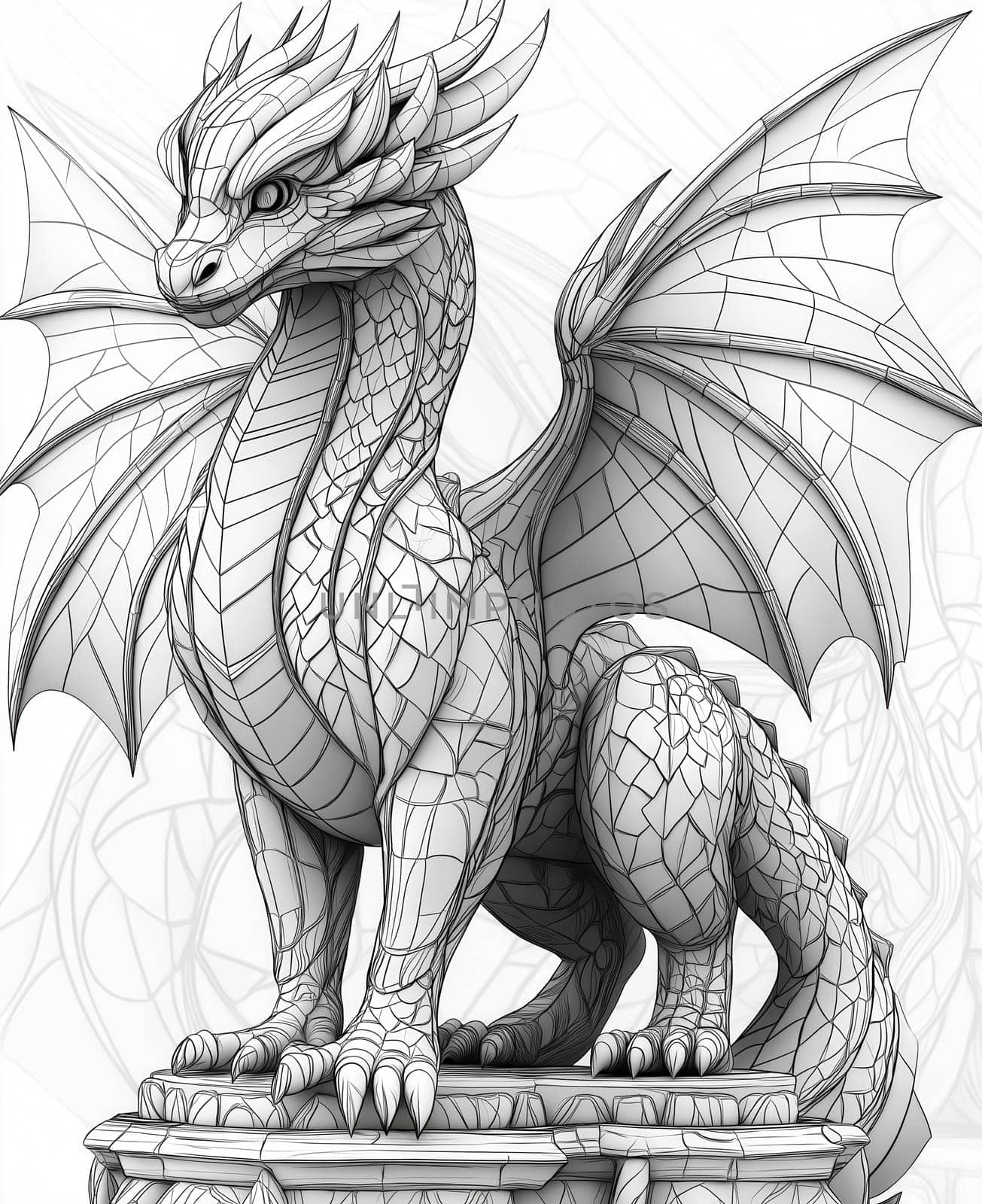 Coloring for kids, coloring colorful animal, dragon from geometric shapes