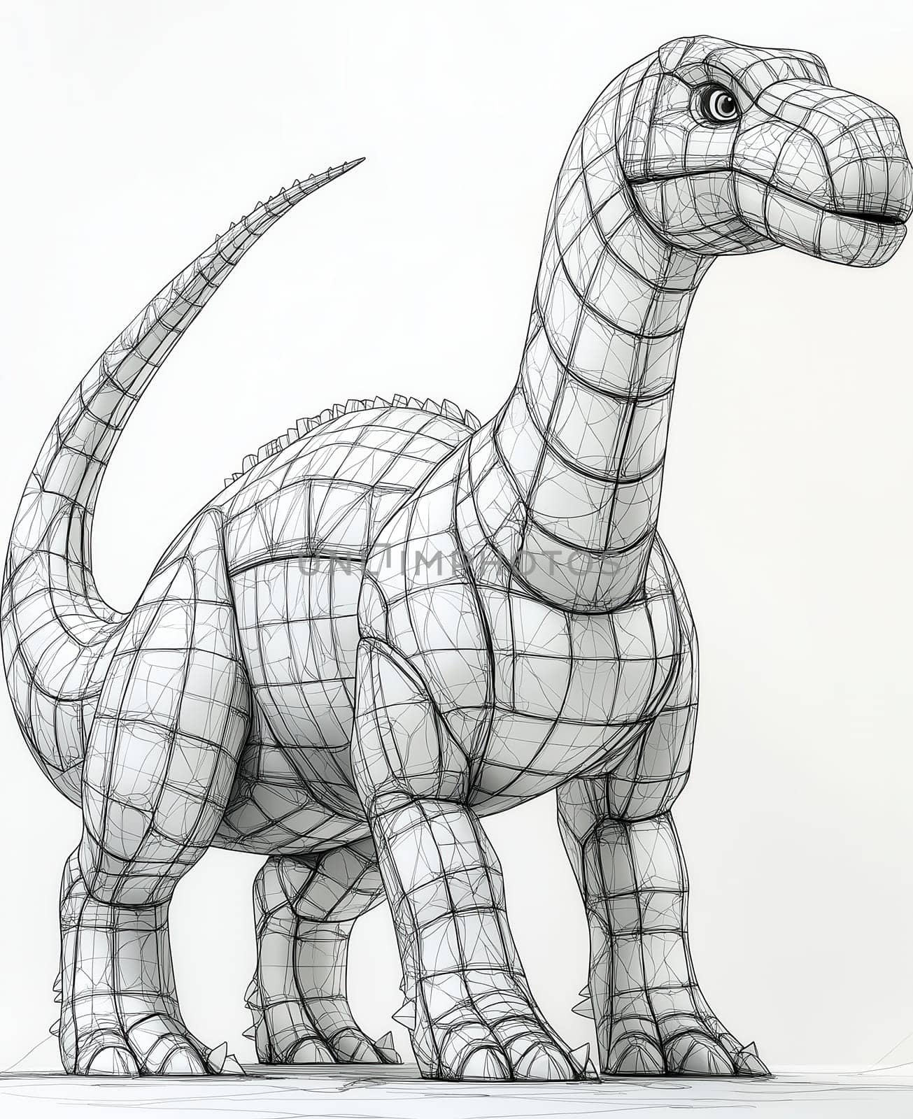 Coloring page for kids, coloring page colorful animal, dinosaur made of geometric shapes