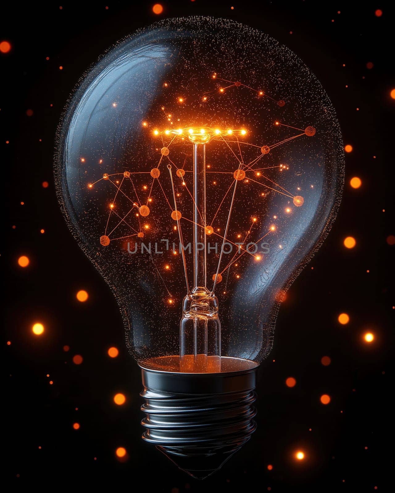 Creative glowing light bulb on dark background.Technology concept. Selective focus.