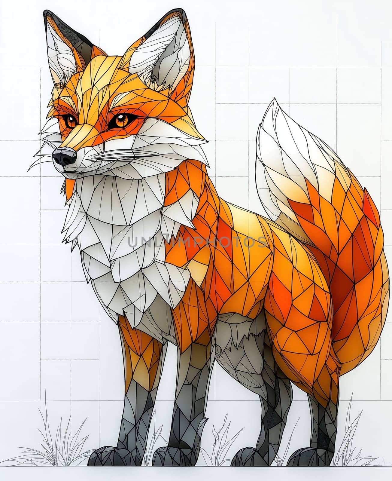 Illustration of a fox on a white background. Selective focus.