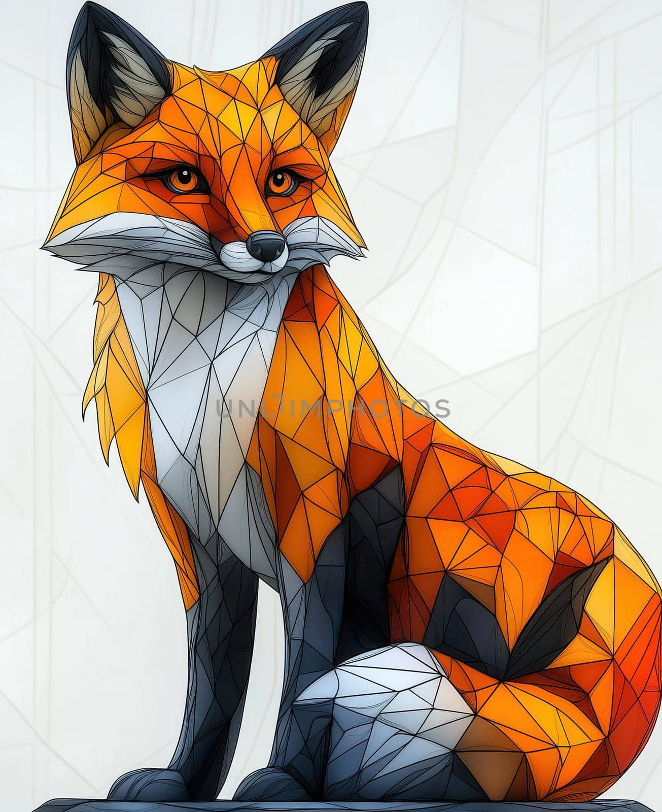 Illustration of a fox on a white background. Selective focus.
