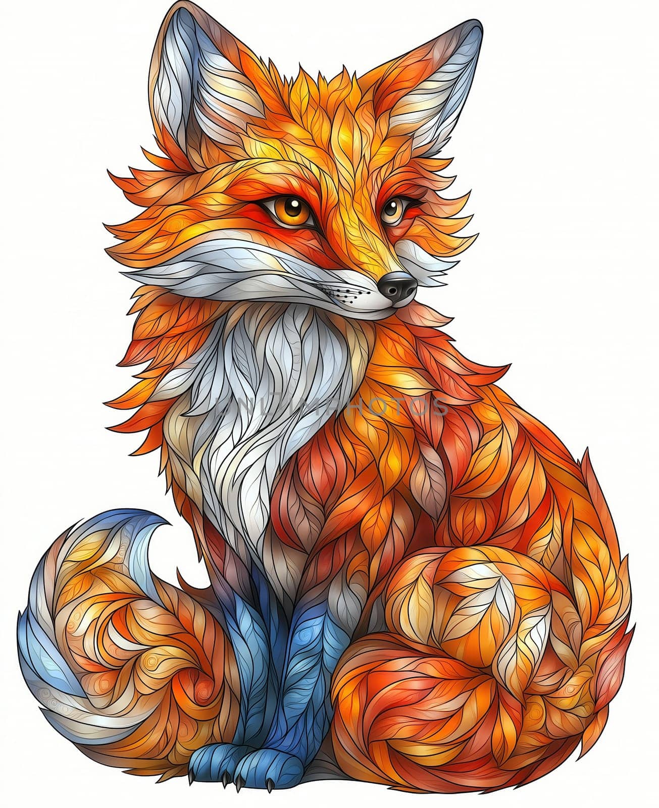Illustration of a fox on a white background. Selective focus.