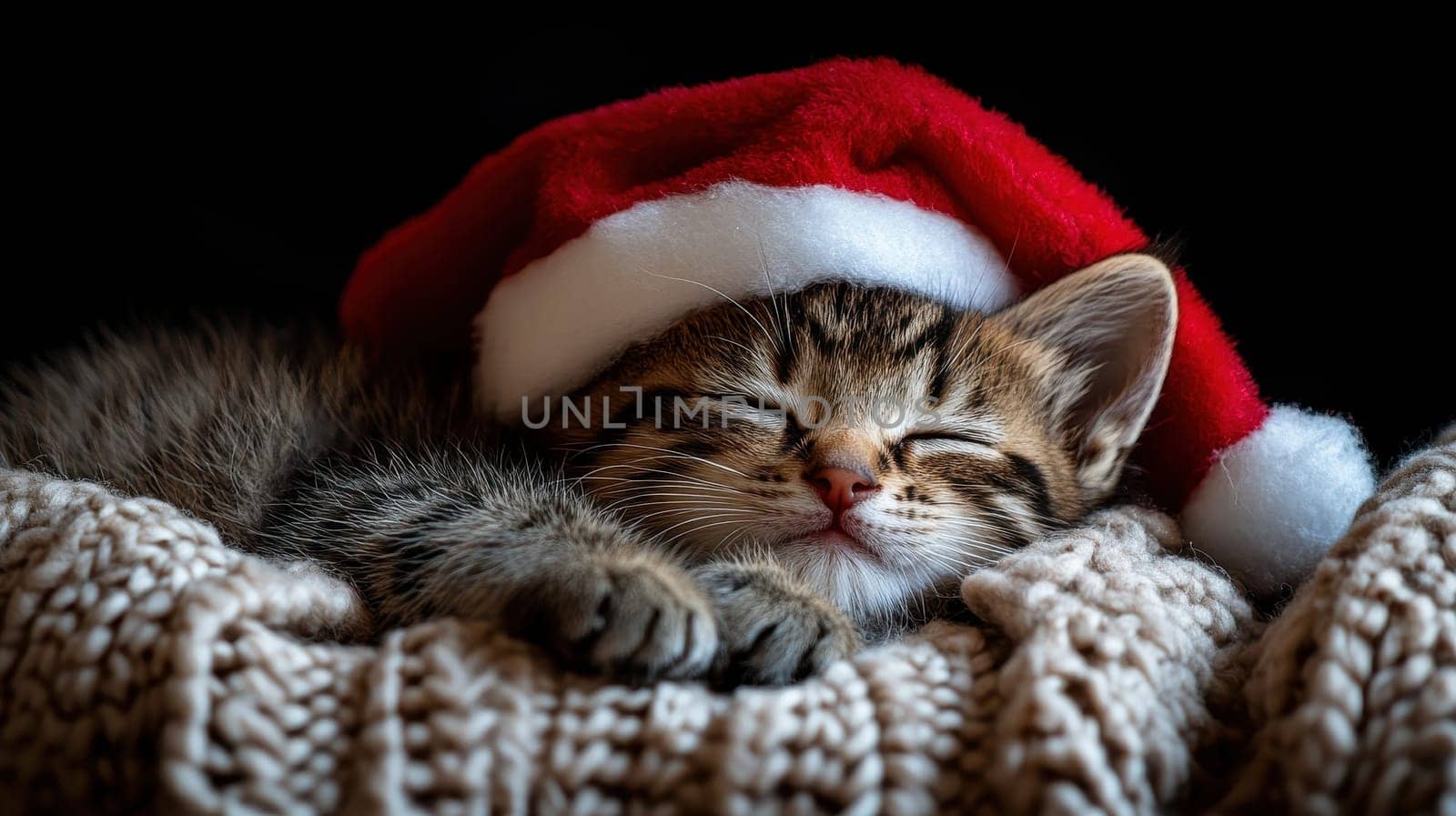 Sleeping Kitten in Santa Hat, Cozy Christmas Dreams