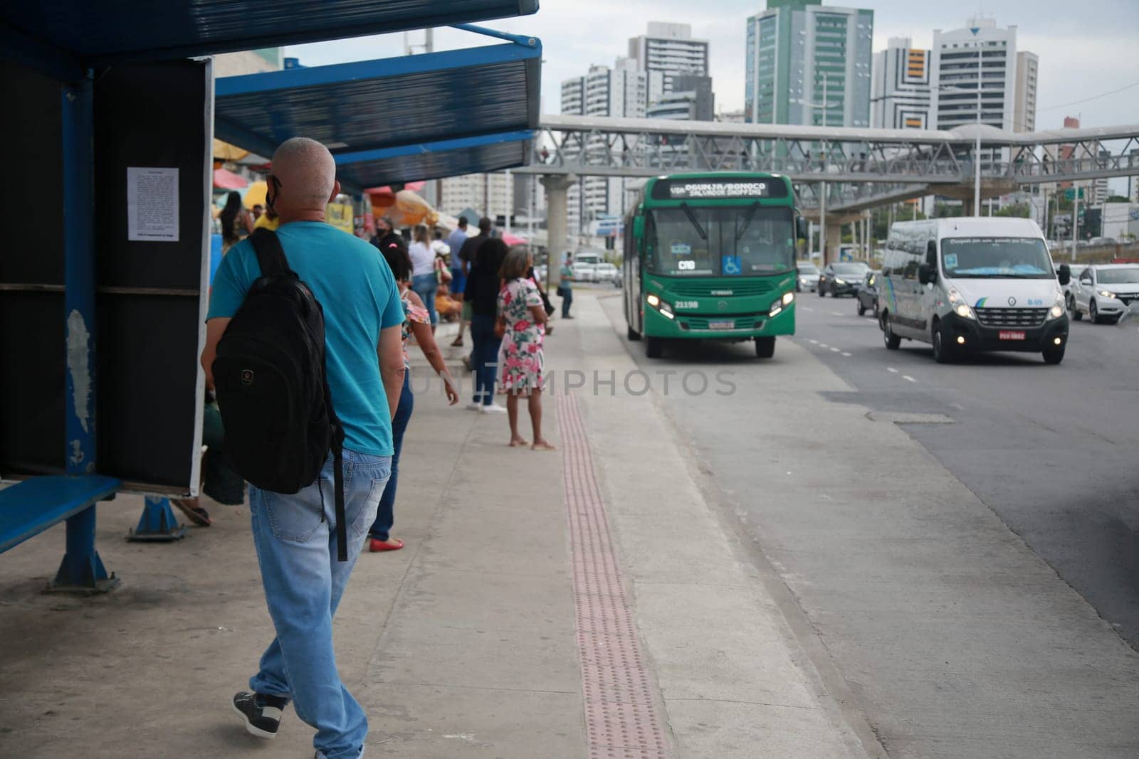 salvador, bahia, brazil - january 29, 2022: collective public transport bus transiting on Avenida Antonio Carlos Magalhaes in the city of Salvador.