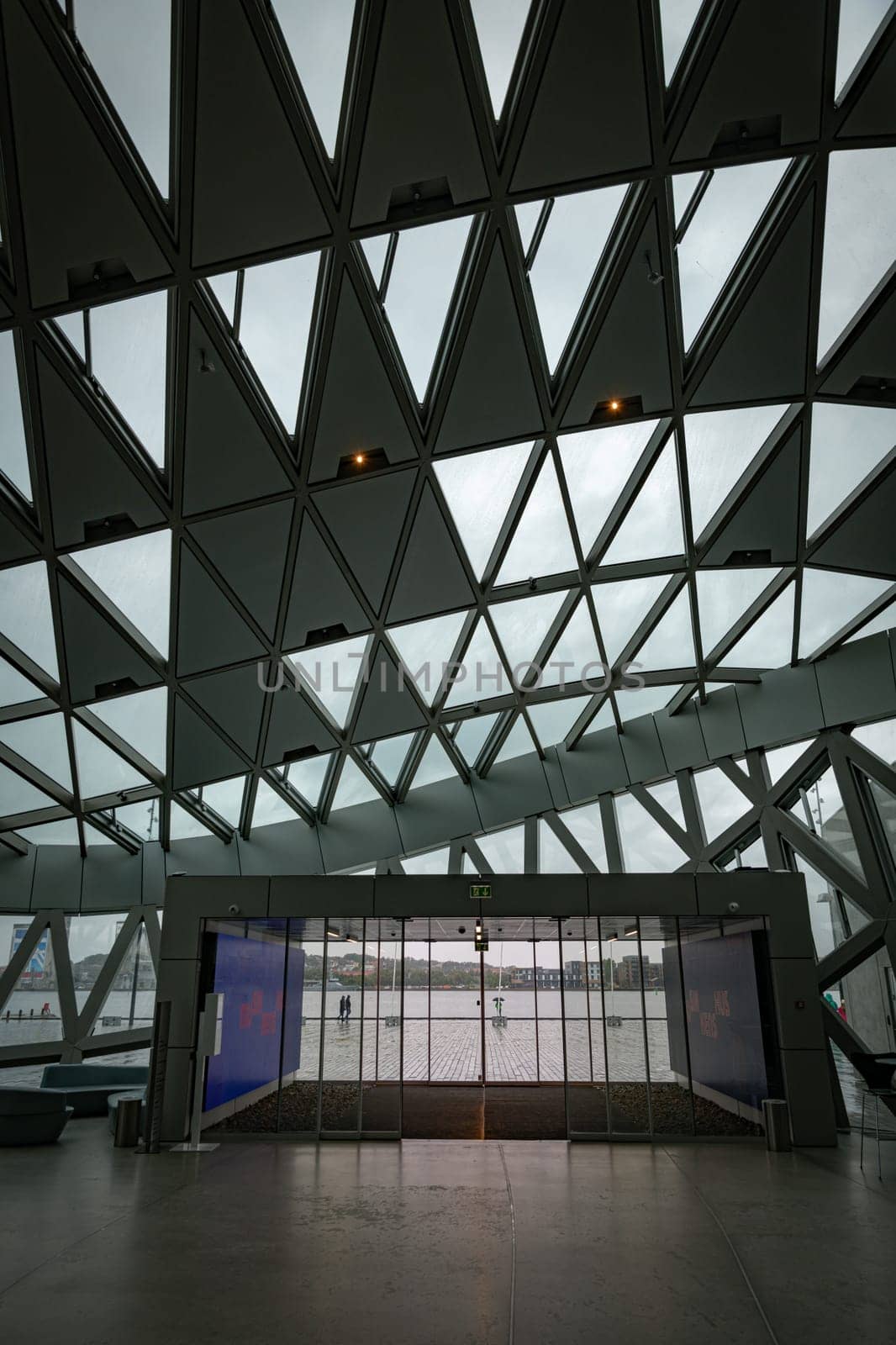 aalborg,denmark,22-08-2024:view of the indoor of the Musikkens Hus (House of Music) in Aalborg Denmark here showing main entrance facing Limfjorden.