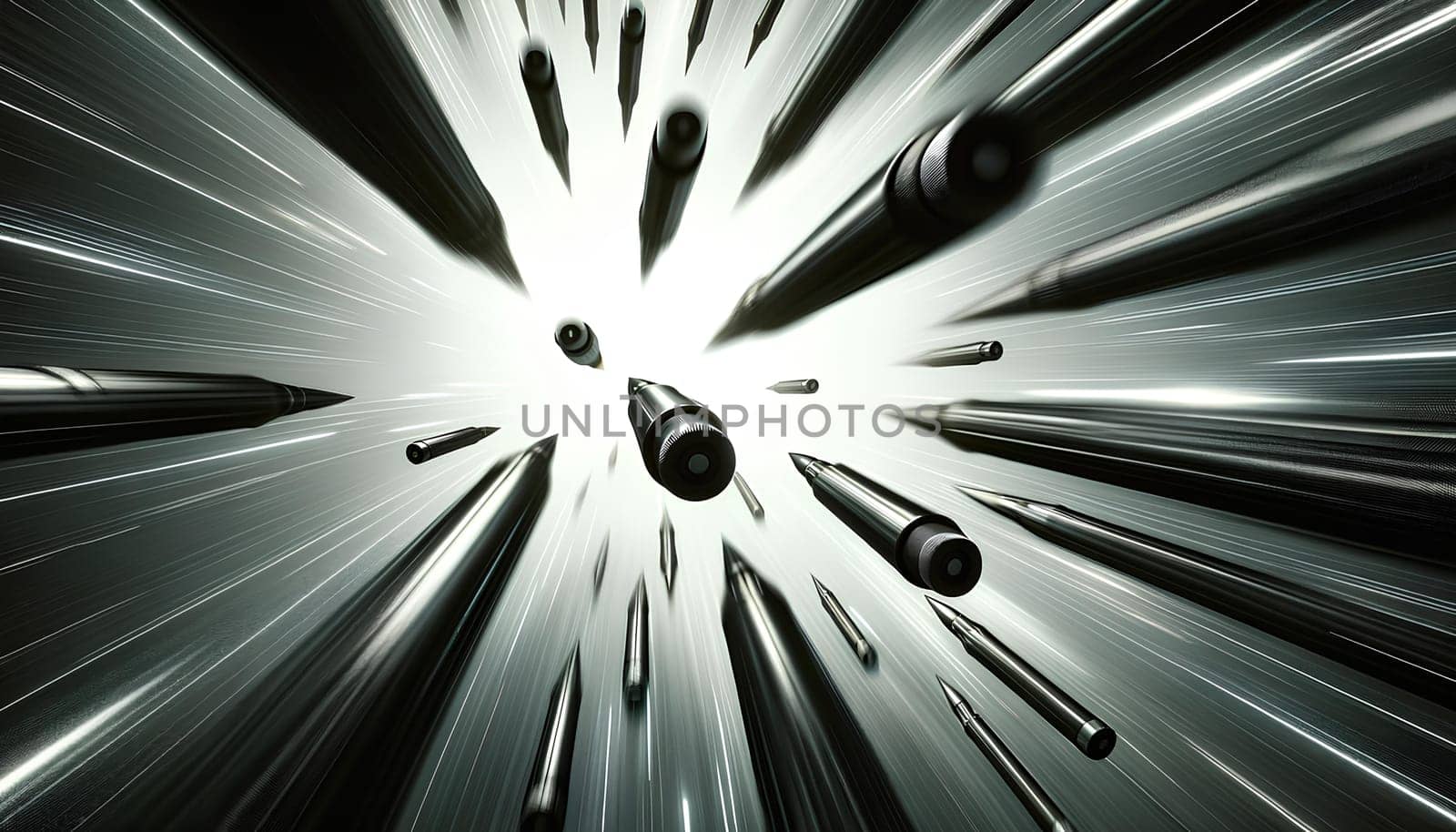 flying projectiles against a blurred background emphasizing speed and movement.