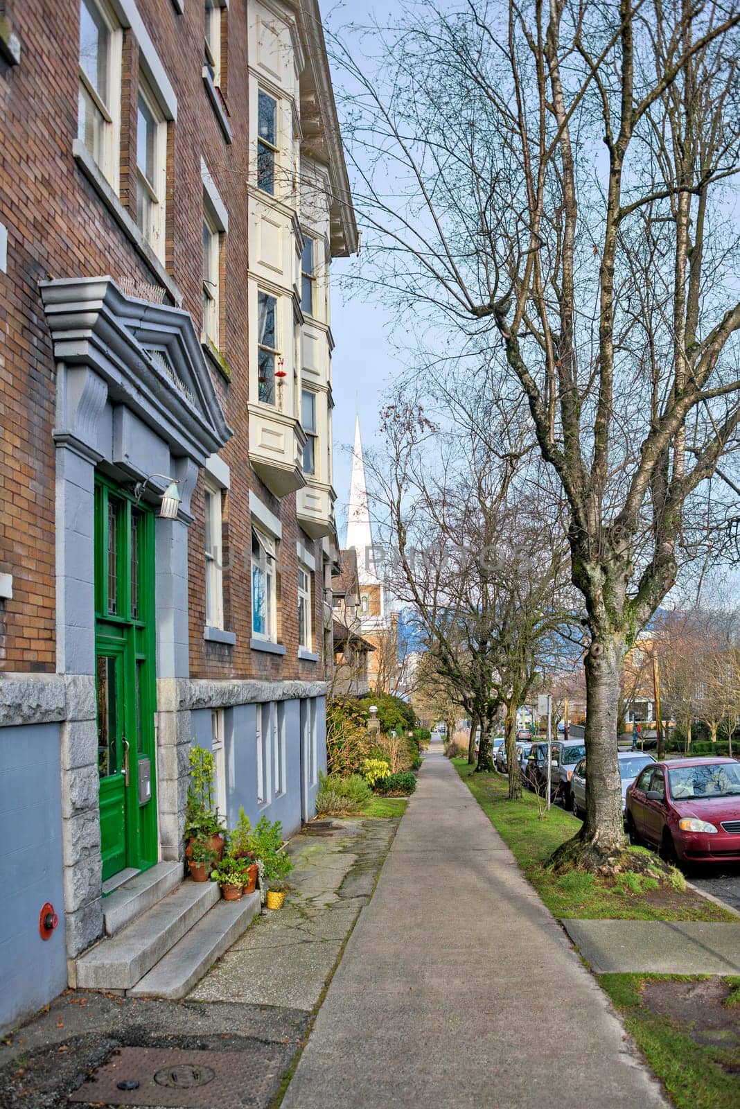 Paved walkway along a street in Vancouver in December.
