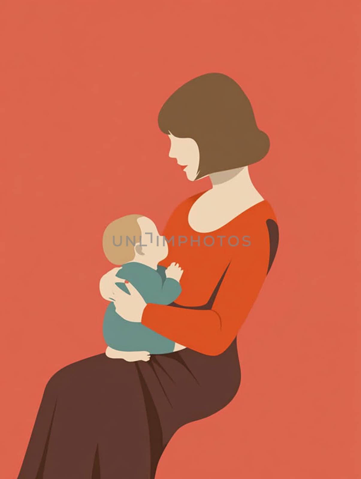 Illustration of a mother holding her baby in a tender moment, conveying love, care, and the special bond between parent and child