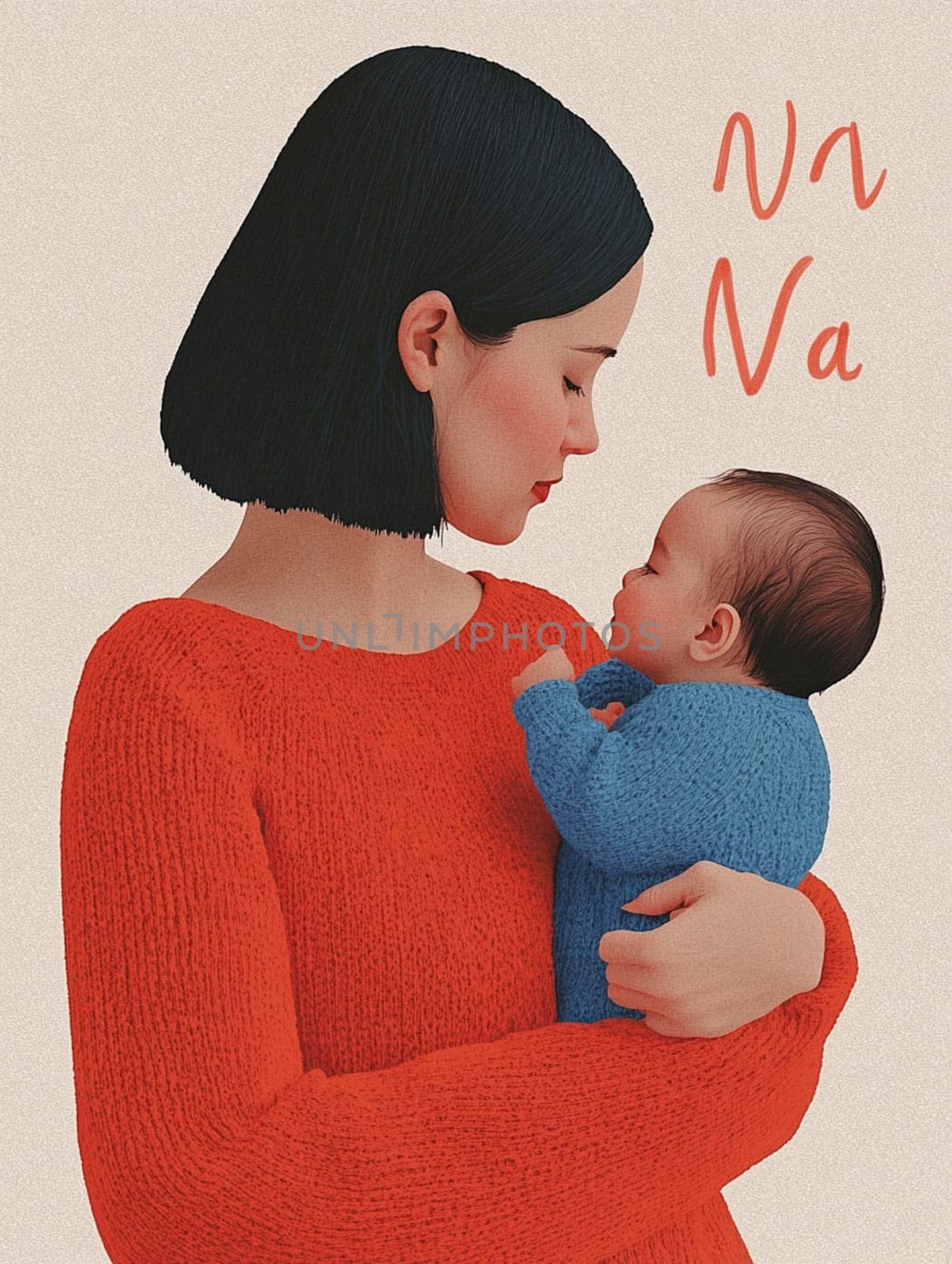Young mother is cradling her newborn baby, their eyes locked in a moment of pure love and tenderness. The minimalist background emphasizes the intimate bond between mother and child