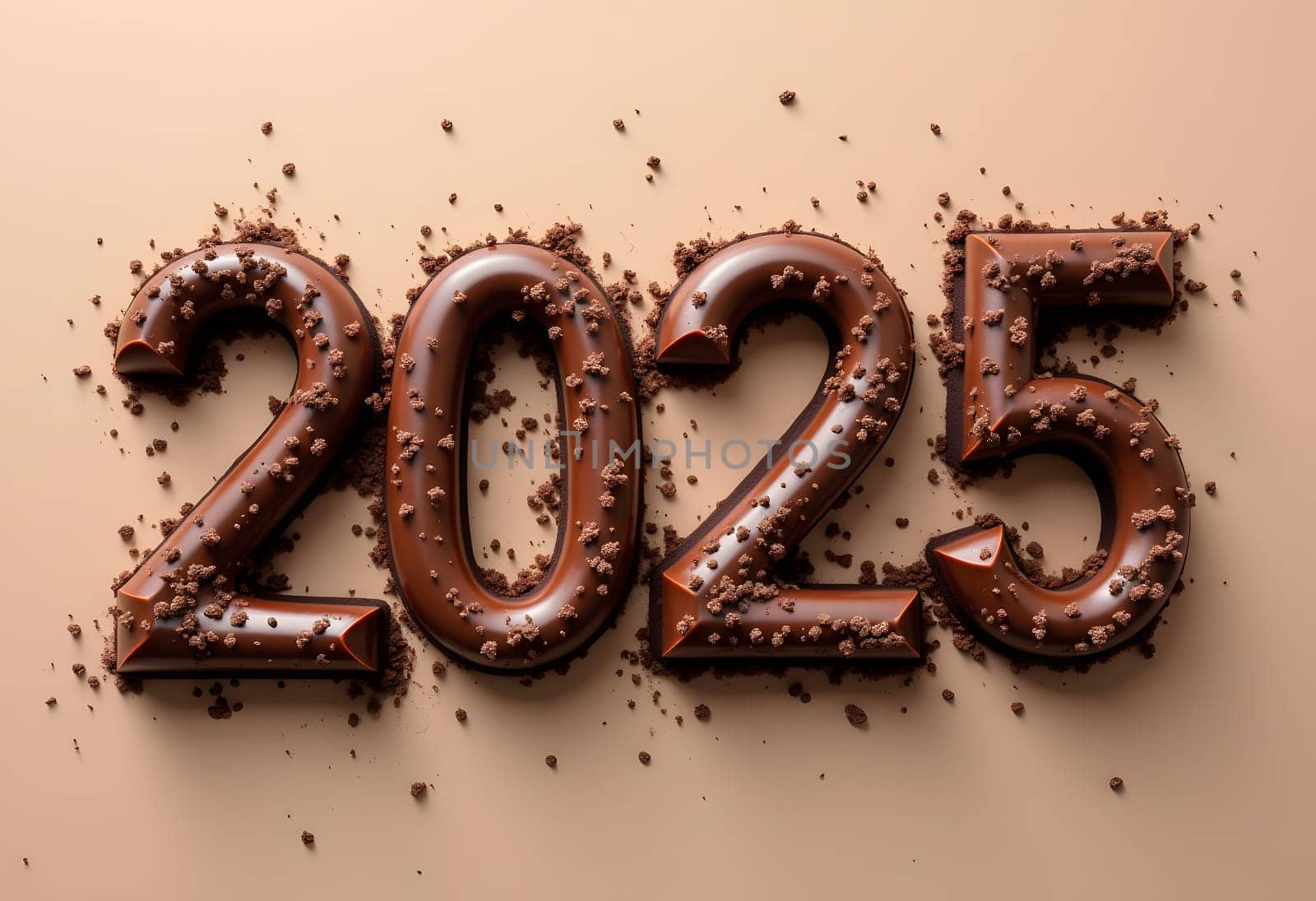 Elegant numbers 2025 crafted from rich, dark chocolate, bringing a sophisticated and delicious touch to new year celebrations