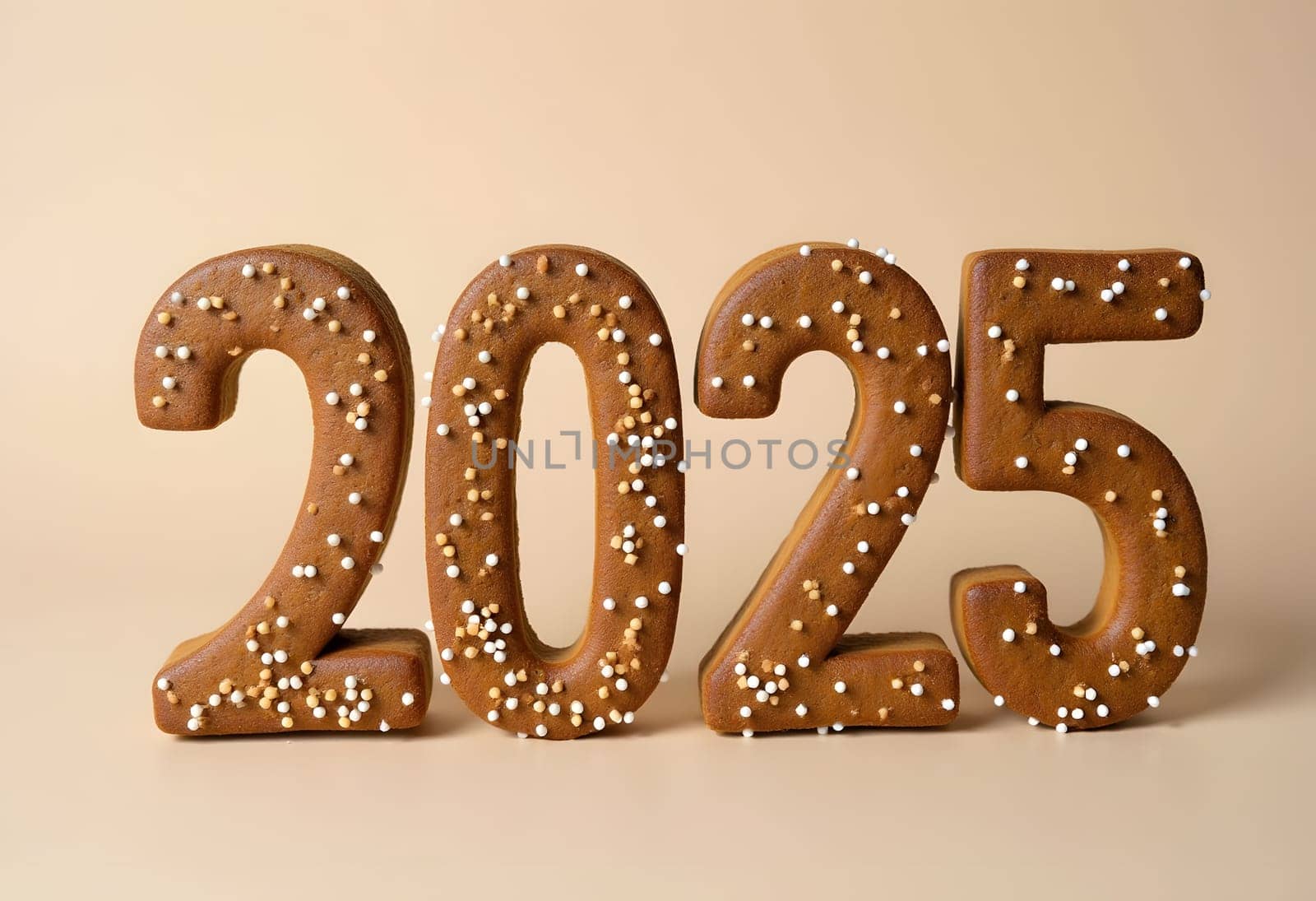 Crunchy numbers 2025 shaped from sesame seed crackers, adding a savory and unique touch to new year celebrations