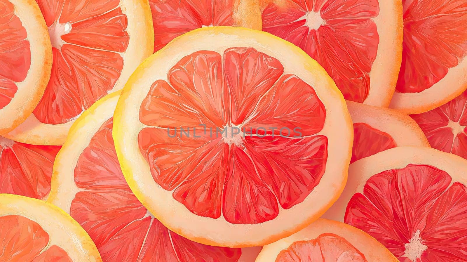 Juicy grapefruit slices are neatly arranged, showcasing their bright pink flesh and zesty aroma, perfect for refreshing summer dishes or drinks.