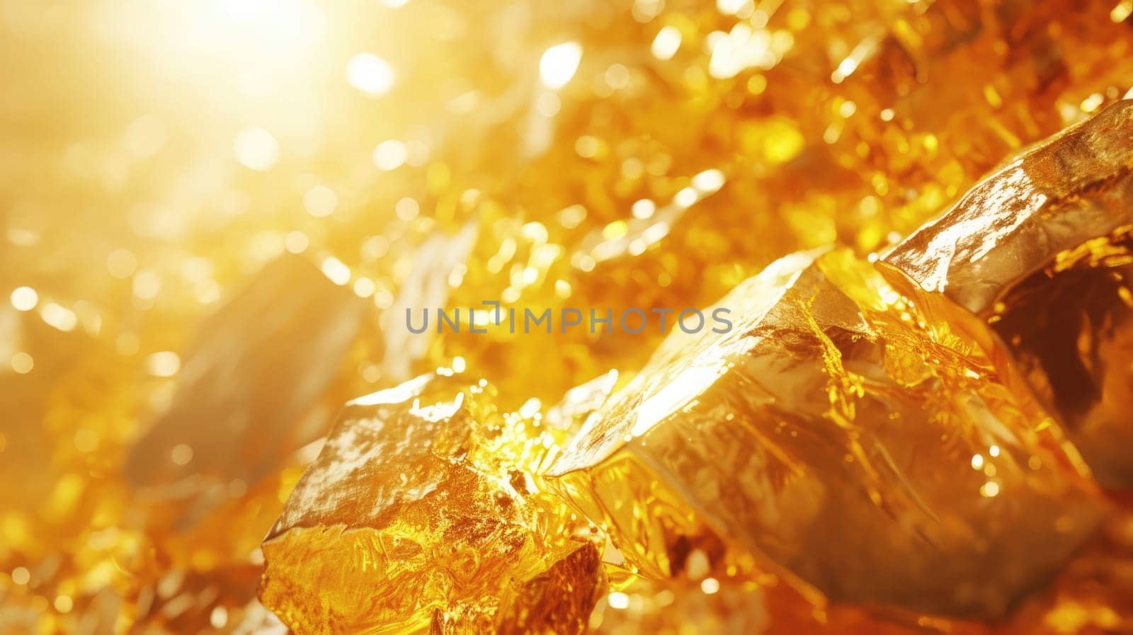 Bright sunlight glistens off stunning golden rocks, showcasing their vibrant colors and textures in a natural landscape, creating a captivating visual effect.