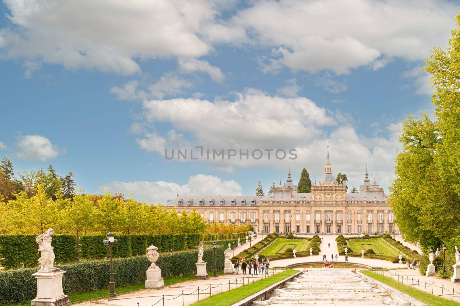 General view of the royal palace of La Granja de San Ildefonso, with copy space