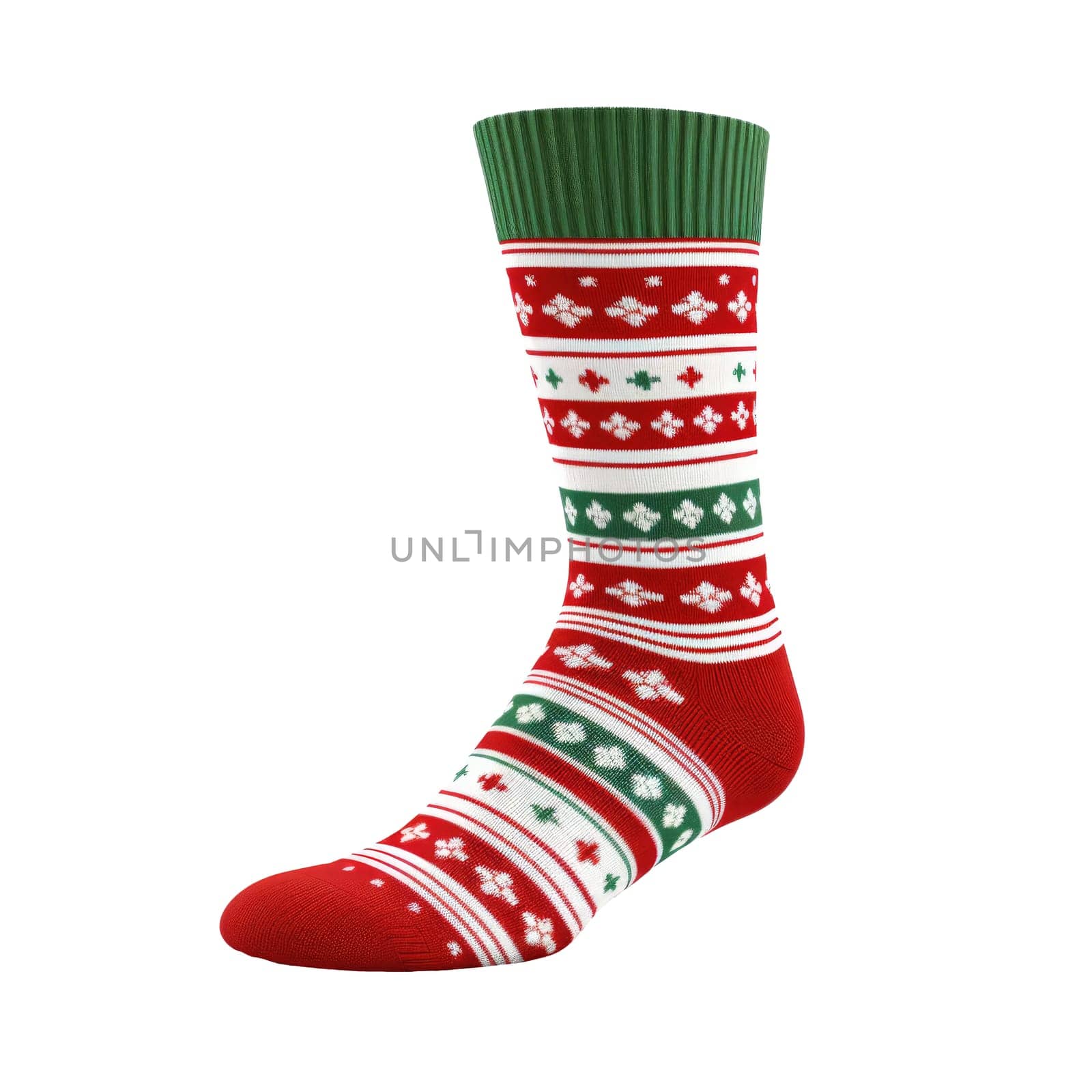 Christmas sock with nordic geometric ornament isolated on a white background