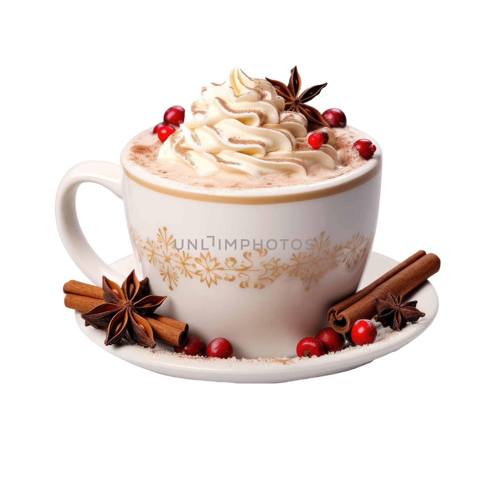 Cup of Christmas hot drink on white background by natali_brill