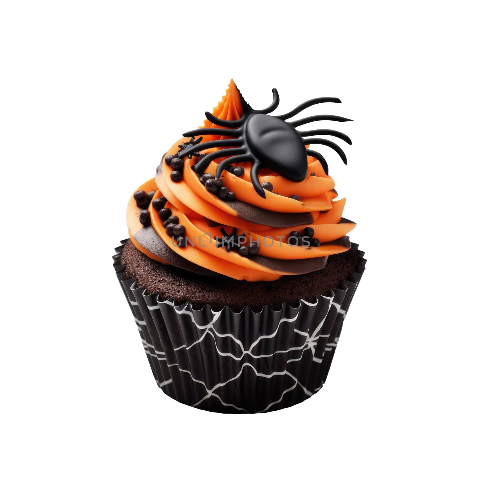 Halloween cupcake with decoration. Isolated on a white background