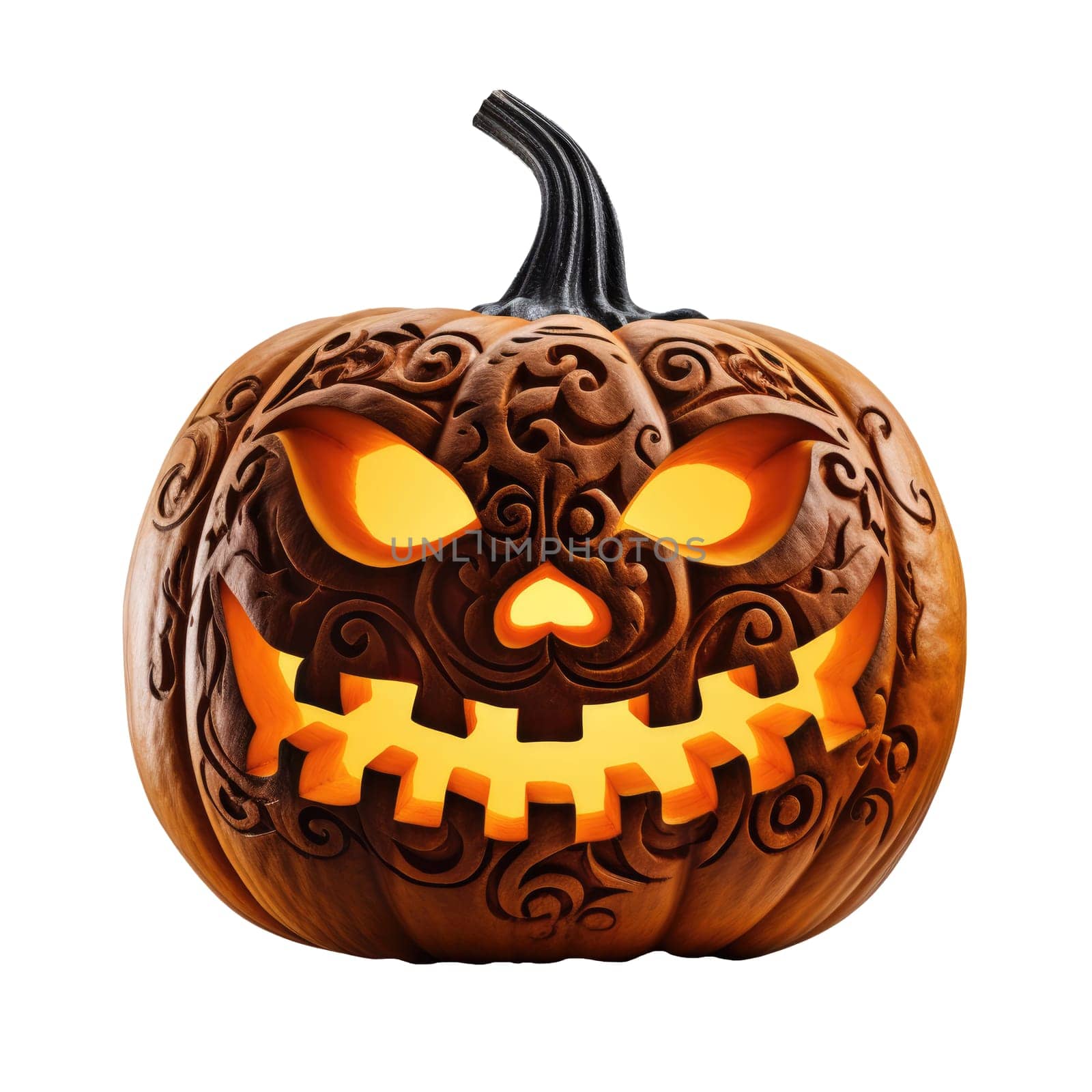 Halloween Jack o Lantern Pumpkin with a spooky face. Isolated on a white background