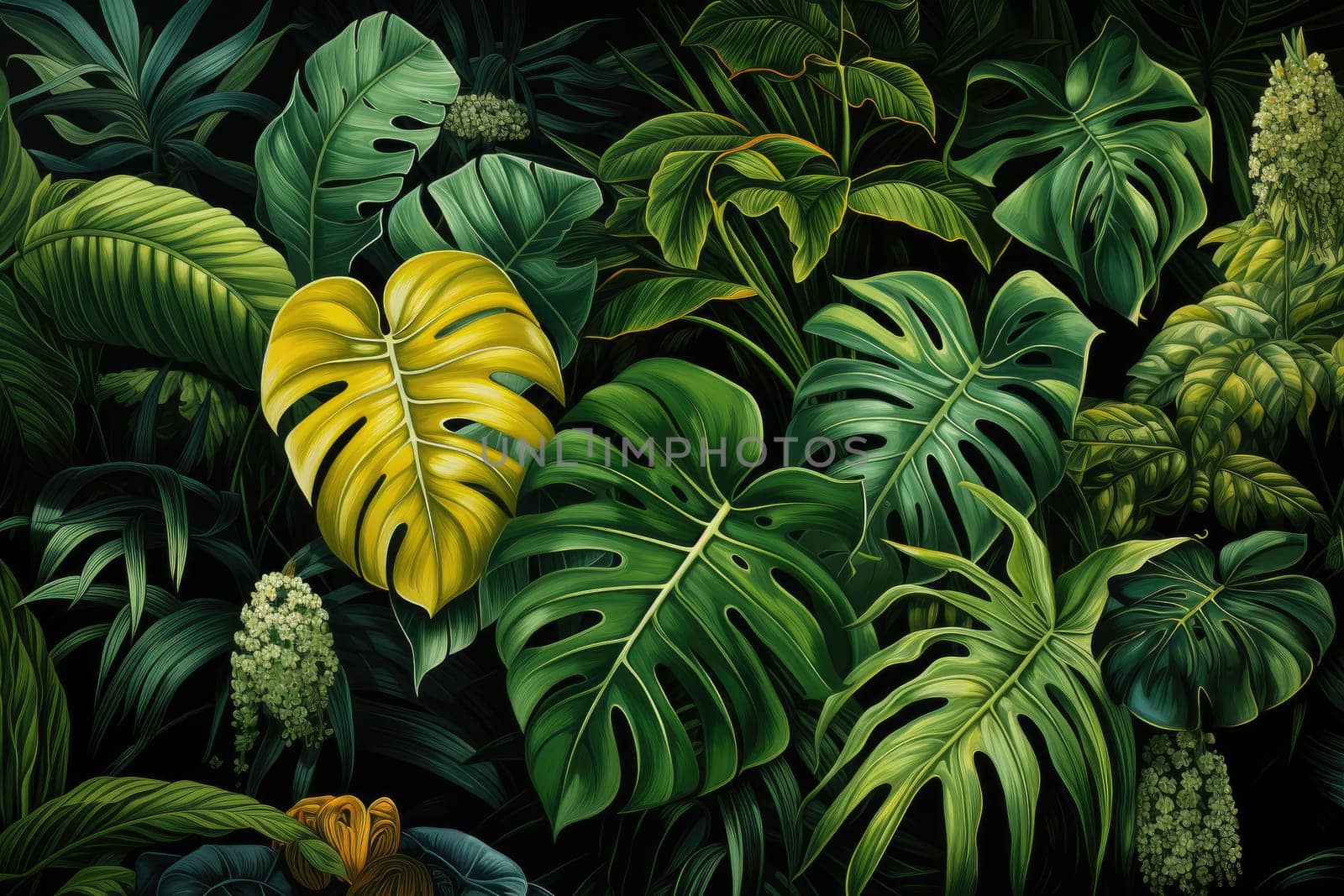 Exotic Monstera Leaf Seamless Pattern for Summer Vibes. AI Generative